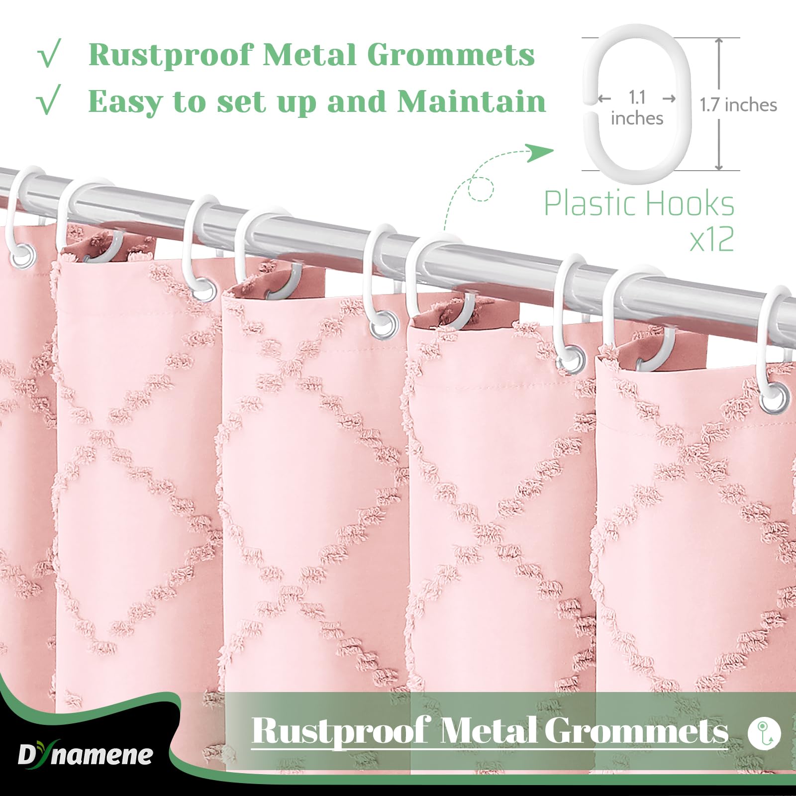 Dynamene Pink Fabric Shower Curtain, Boho Tufted Geometric Striped Tassel Shower Curtain For Bathroom, Shabby Chic Textured Mode