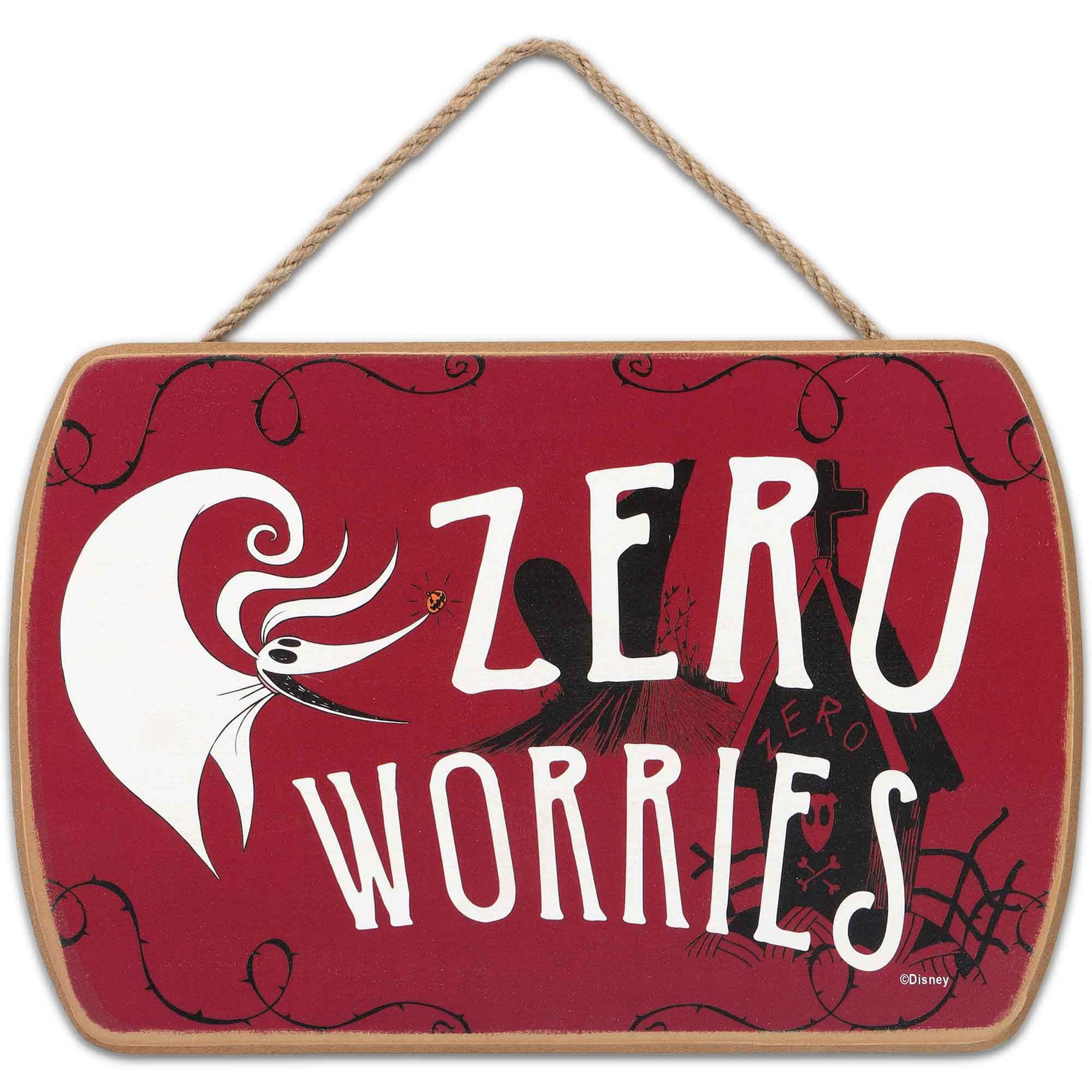 Disney The Nightmare Before Christmas Zero Worries Hanging Wood Wall Decor - Fun Zero Sign for Halloween Decorating
