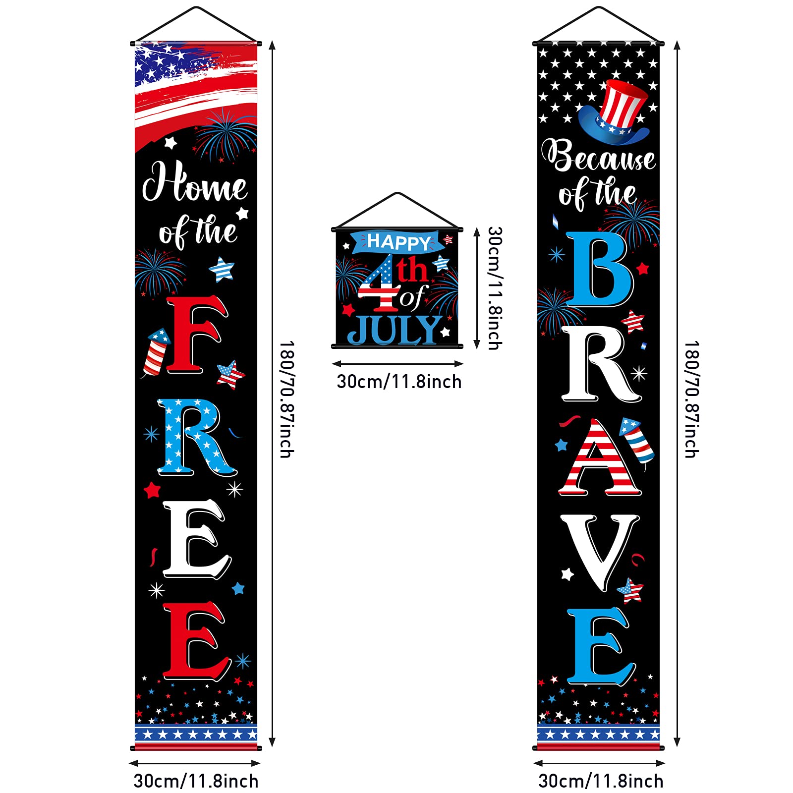 3 Pieces 4Th Of July Decoration Independence Day Patriotic Banner Flag Home Of The Free And Because Of The Brave Veterans Day Ha