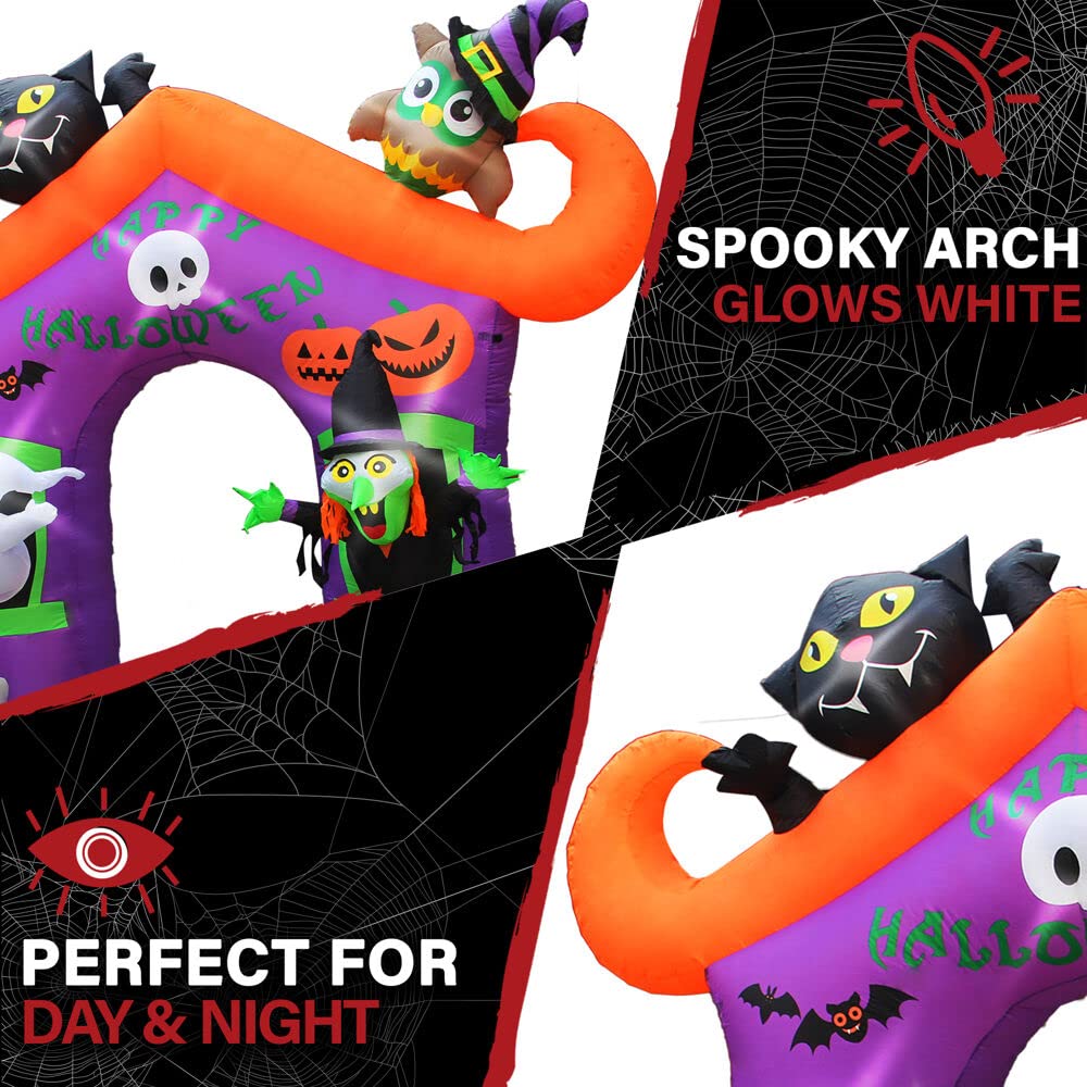 Haunted Hill Farm 10.5-ft. Haunted House Arch Blow Up with Lights, Modern Inflatable Decorations for Halloween, Giant Spooky Out