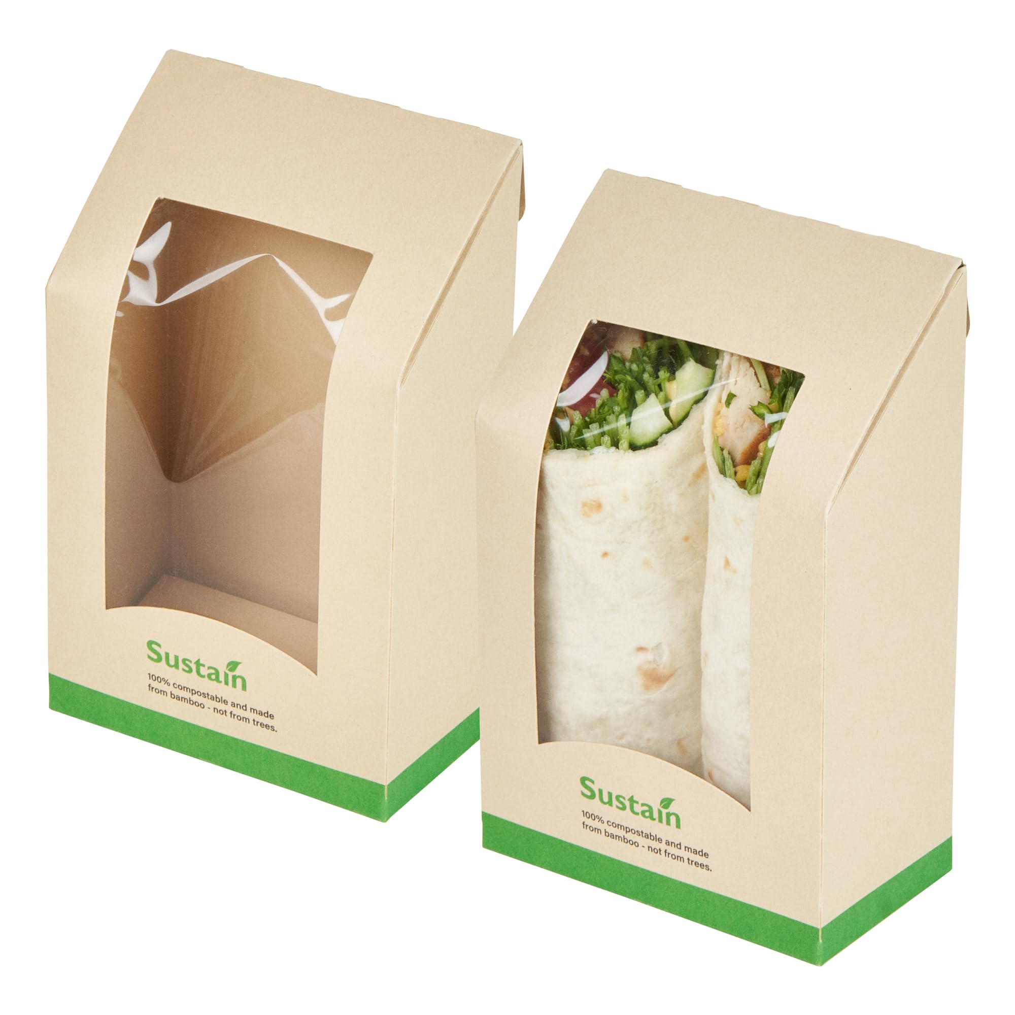 Restaurantware Sandwich Container 50 Pack of 5.9 x 3.7 x 2.1 Inches Paper Sandwich Box Clear Window Packaging Leak-Proof Kraft C