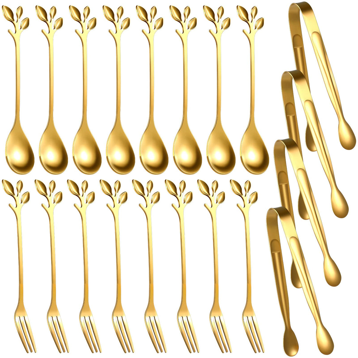 Leaf Coffee Spoons, Mini Serving Tongs And Appetizer Forks Stainless Steel Sugar Cube Tongs Dessert Spoons Metal Dinner Forks Fo