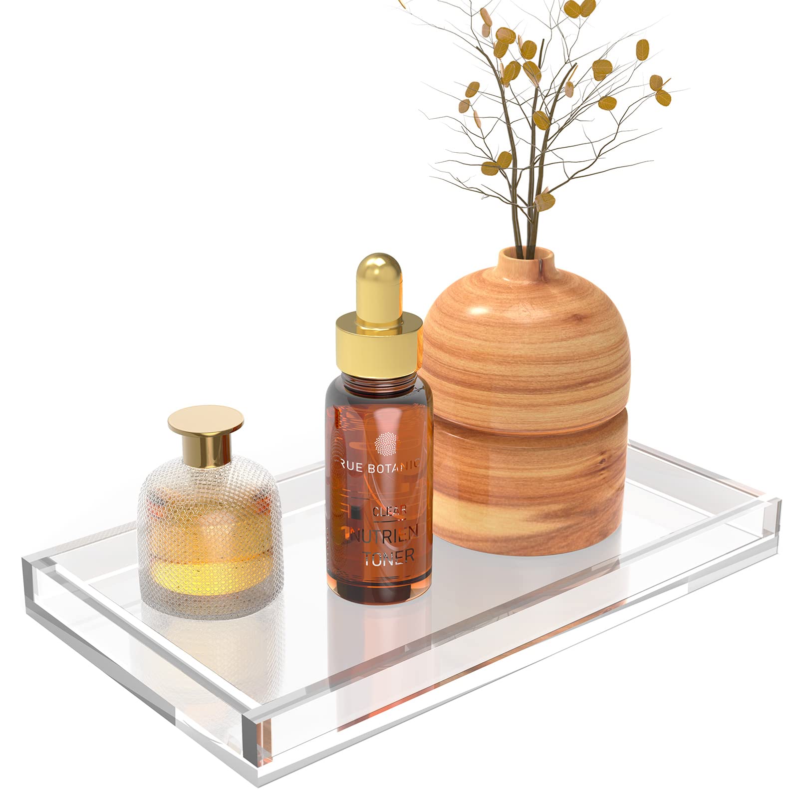 Cilinta Vanity Tray 8Mm Thicken Clear Acrylic Organizer Tray 10.5 * 6'' For Bathroom Sink Countertops, Dresser Tops, Toilet, Per