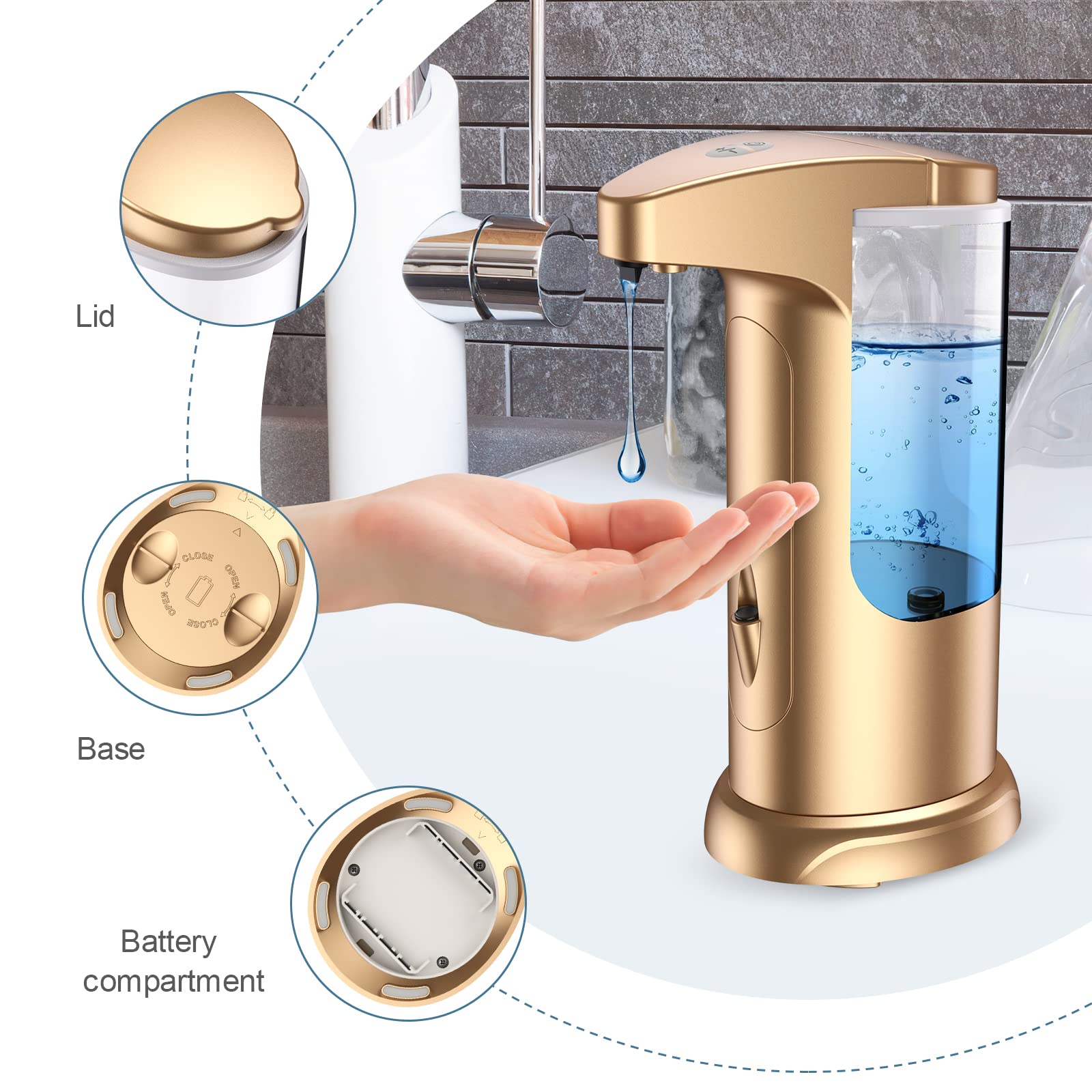 Ankilo 12.5Oz Automatic Liquid Soap Dispenser, Touch-Free Battery Operated Adjustable Volume Premium Soap Dispenser For Kitchen