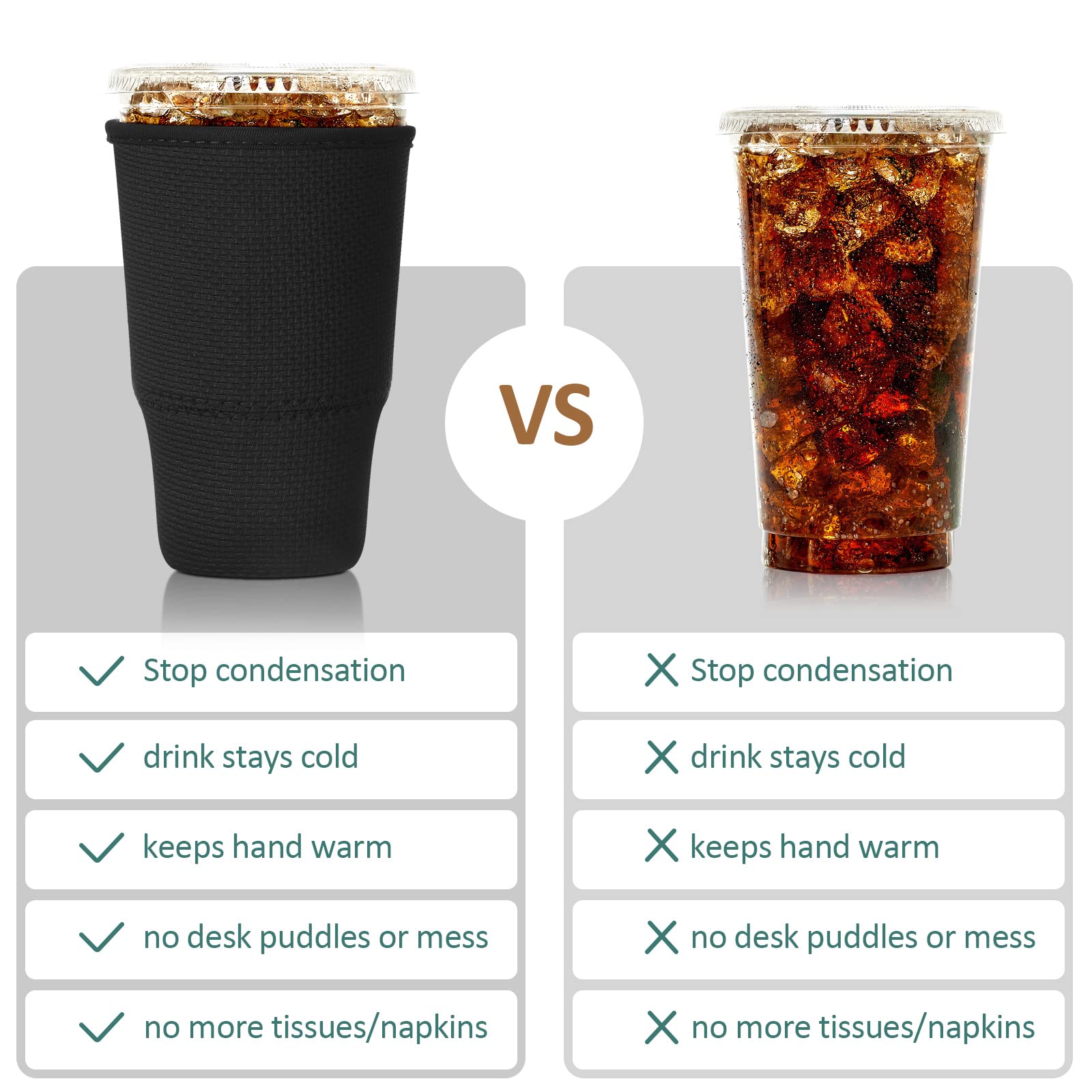 Patelai 4 Pieces Reusable Iced Coffee Sleeve Cup Insulator For Cold Drinks Beverages And Holder For Most Coffee (30-32 Oz Large,