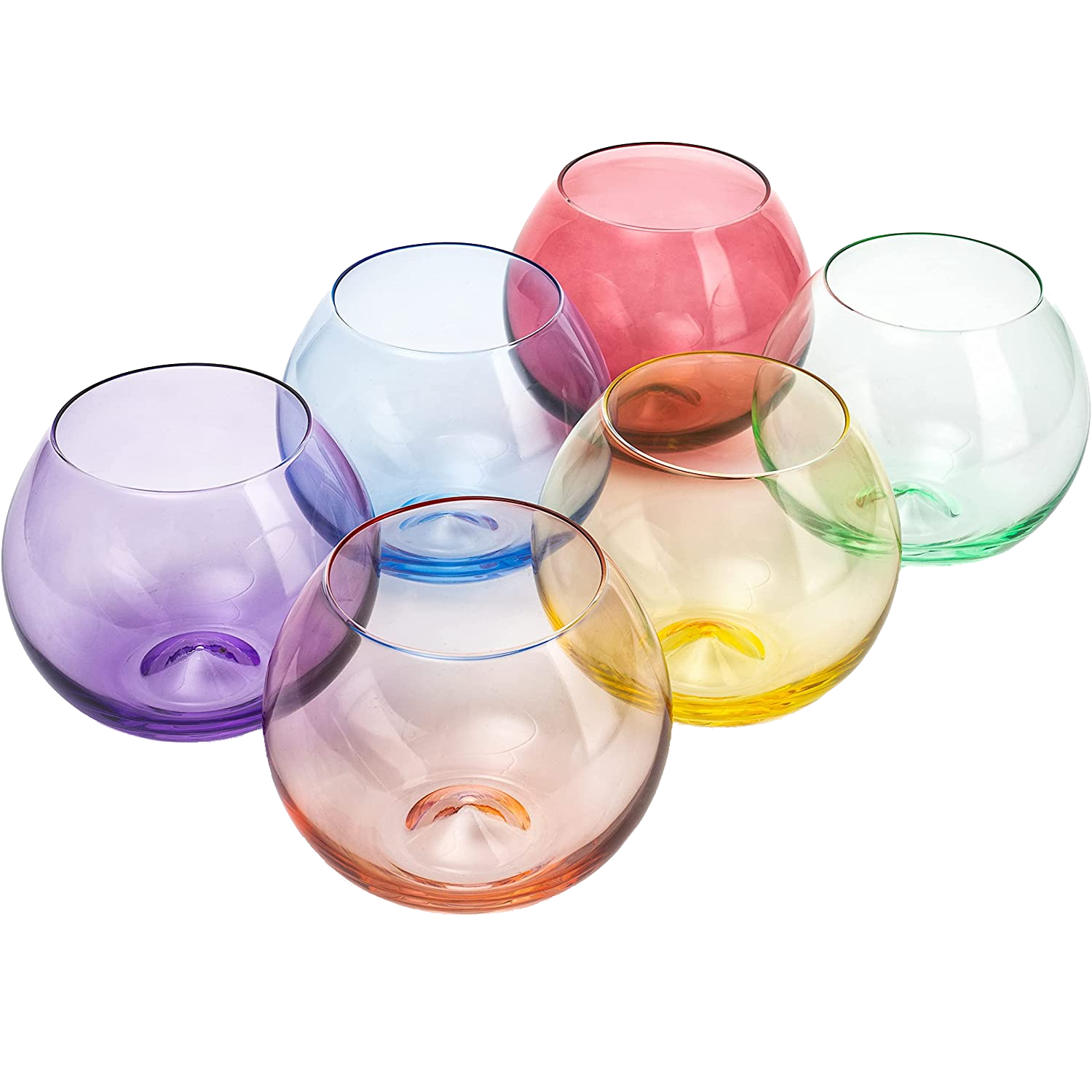 Vibes Colored Wine Glass Set, Large 12oz (Stemless Bubble)