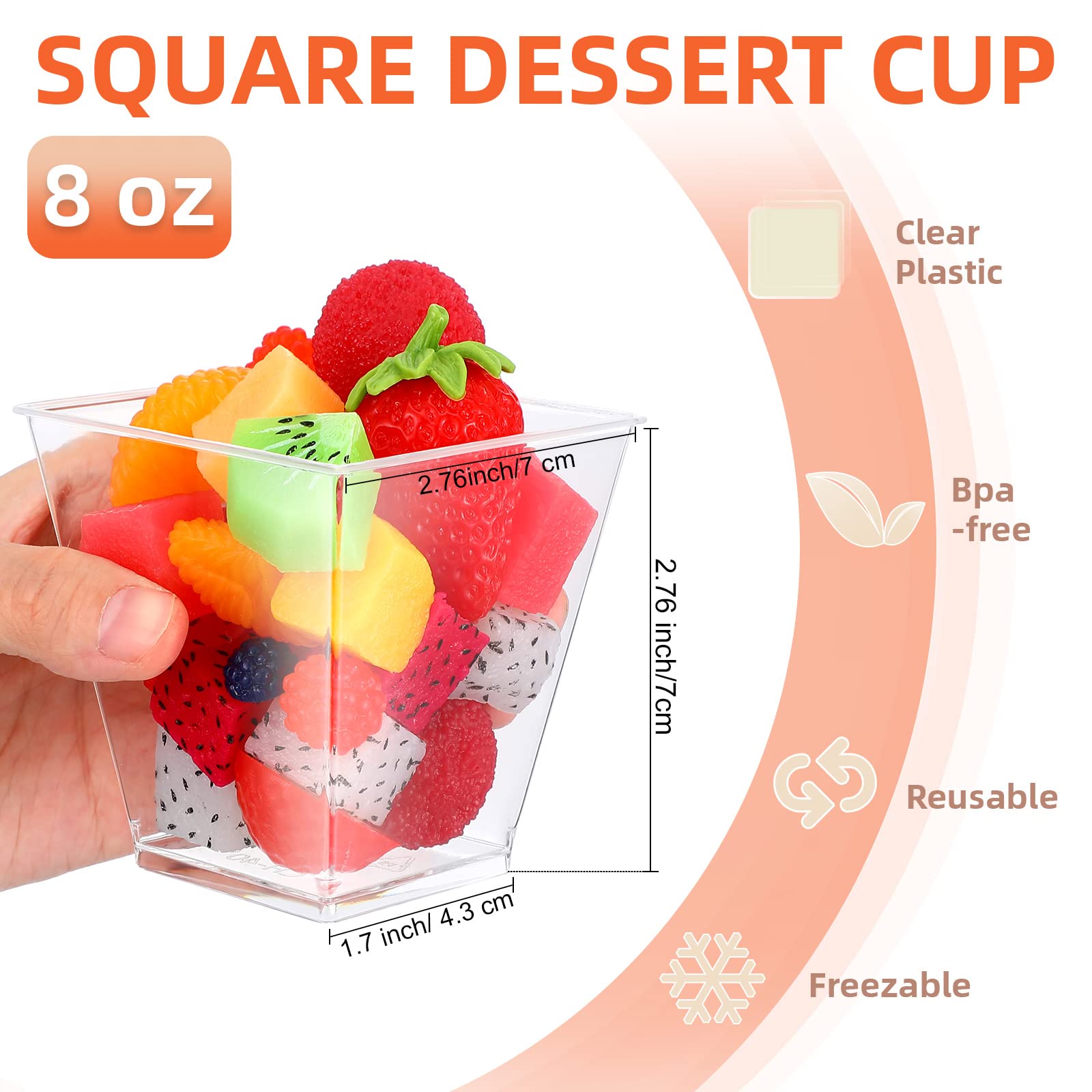 Zubebe Dessert Cups 8 Oz Clear Plastic Appetizer Cups Small Square Dessert Bowls Mini Serving Cups For Tasting Party, Baby Showe