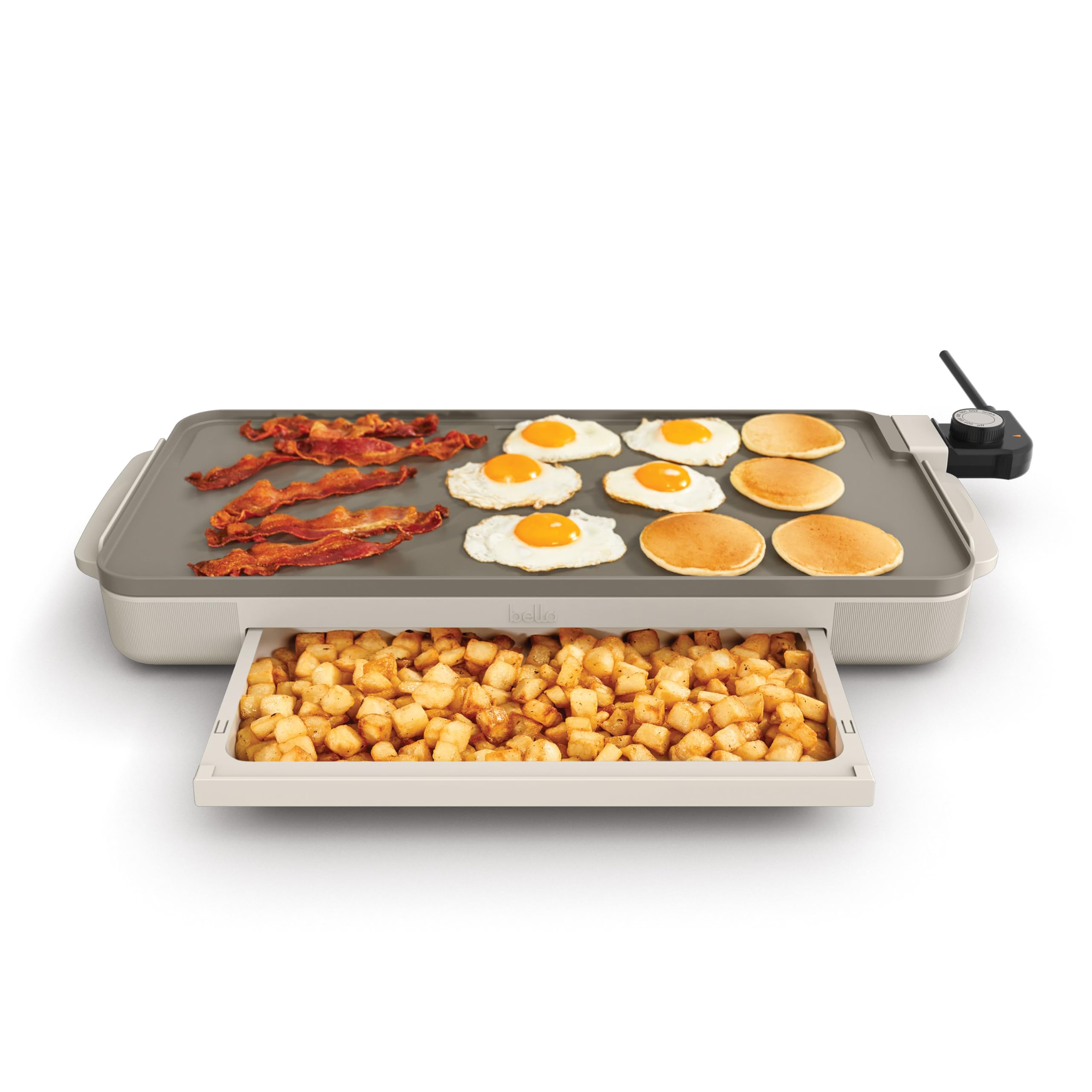 Bella 10 X 20 Electric Griddle With Warming Tray, Evergood Ceramic Nonstick Coating & Removable Temperature Probe, Dishwashe