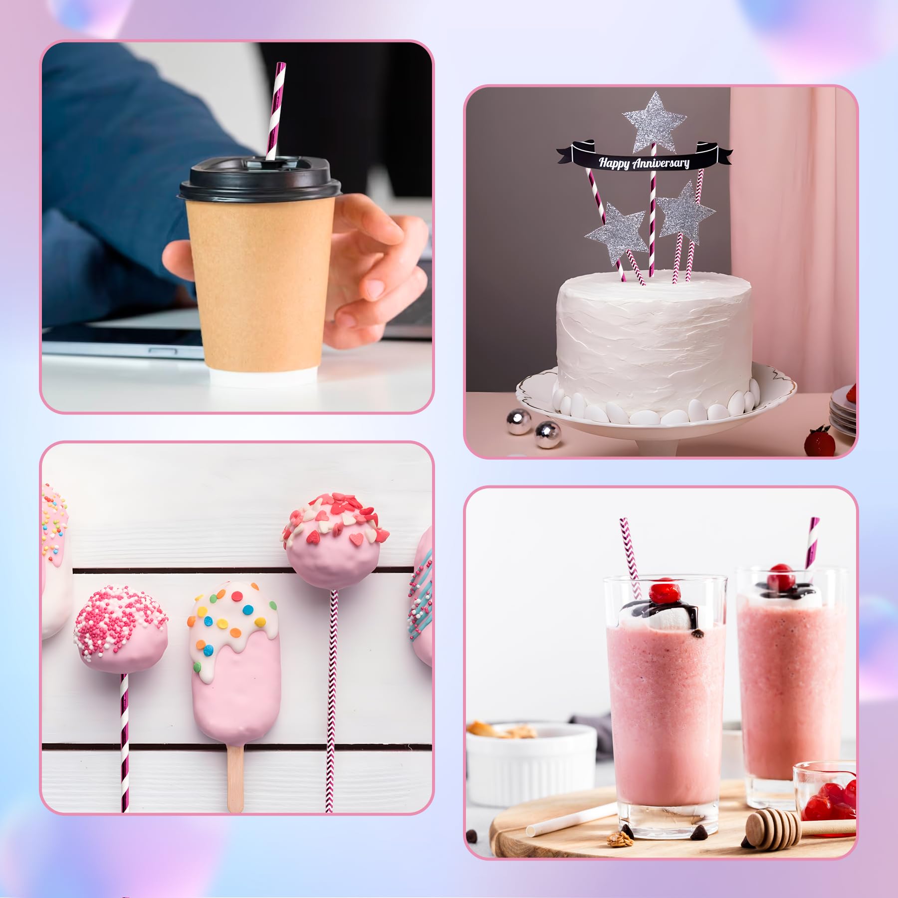 [100 Pack] Valentine Paper Straws, F0.24''*8.27'' White Heart Red Paper Straws For Valentines, Wedding, Party, Eco Friendly Drin