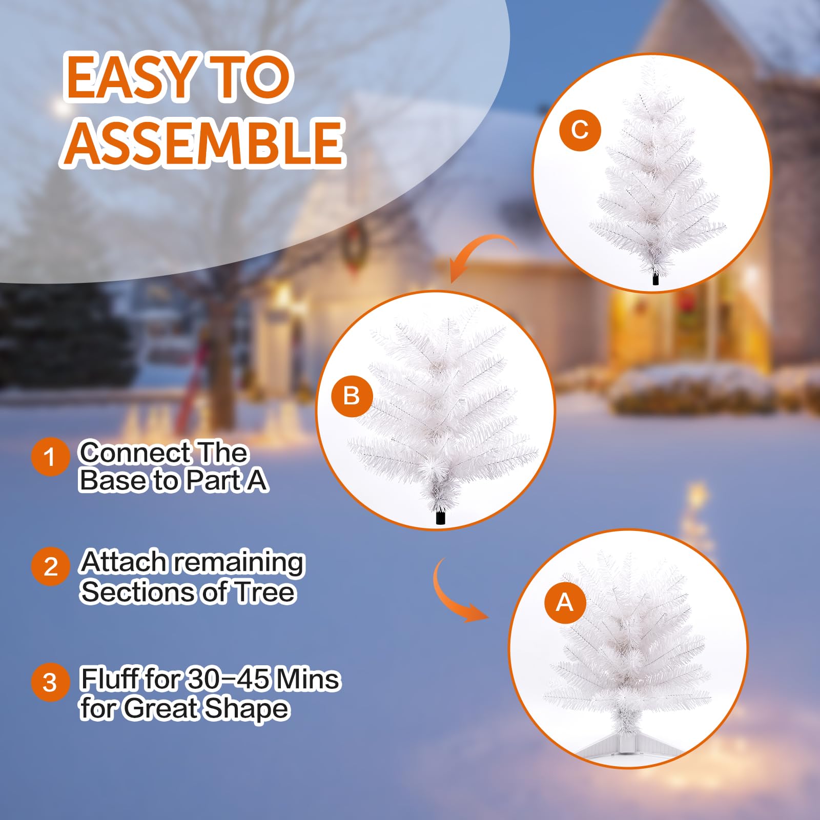 Santanelo 4ft Lighted Artificial White Christmas Tree with Light, Small Artificial Xmas Tree, Not Pre-lit White Pine mini Trees