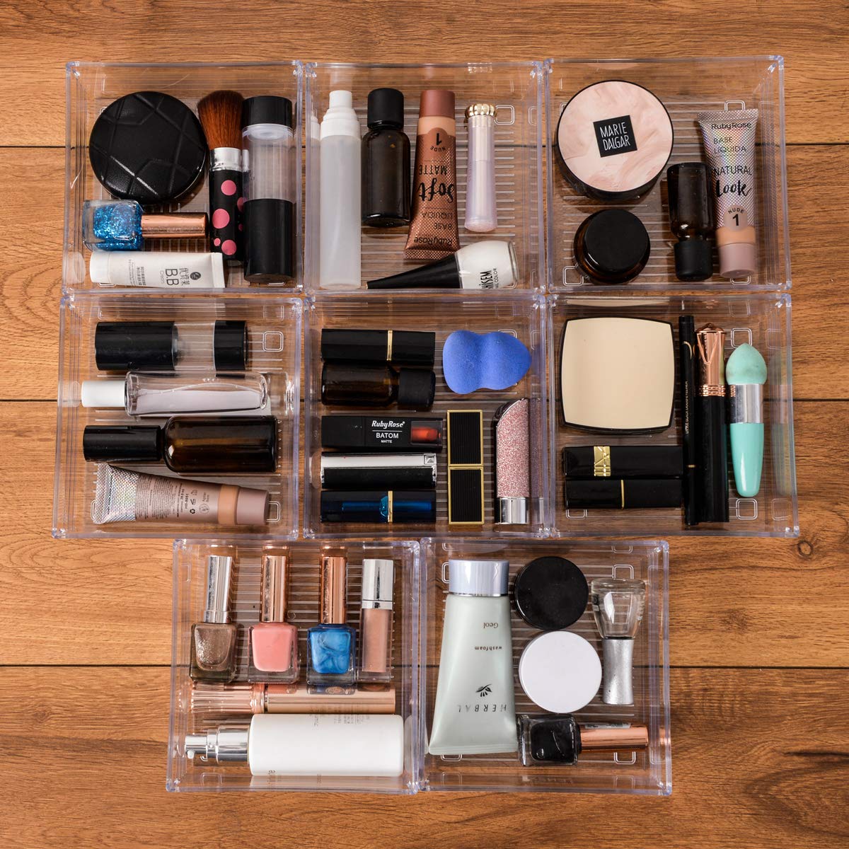 Backerysupply Clear Plastic Drawer Organizer Tray for Vanity Cabinet (6''  6''  2'',Set of 8),Storage Tray for Makeup, Kitchen U