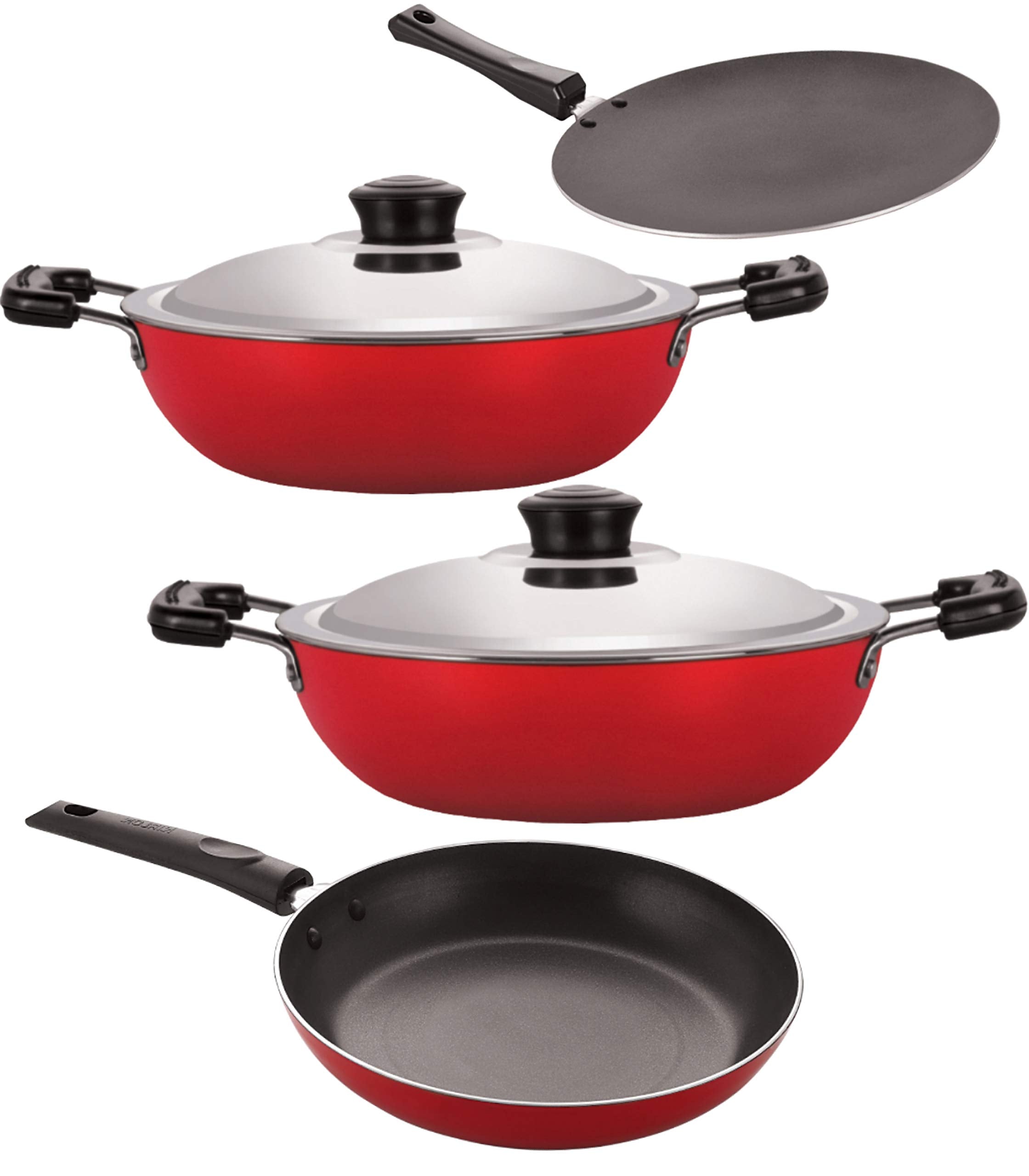 Nirlon Non Stick Cooking Pan And Pot Utensils Gift Kitchen Set Of 4 Pieces (2.6Mm_Ct12_Dkd(M)_Dkd(B)_Tp24)