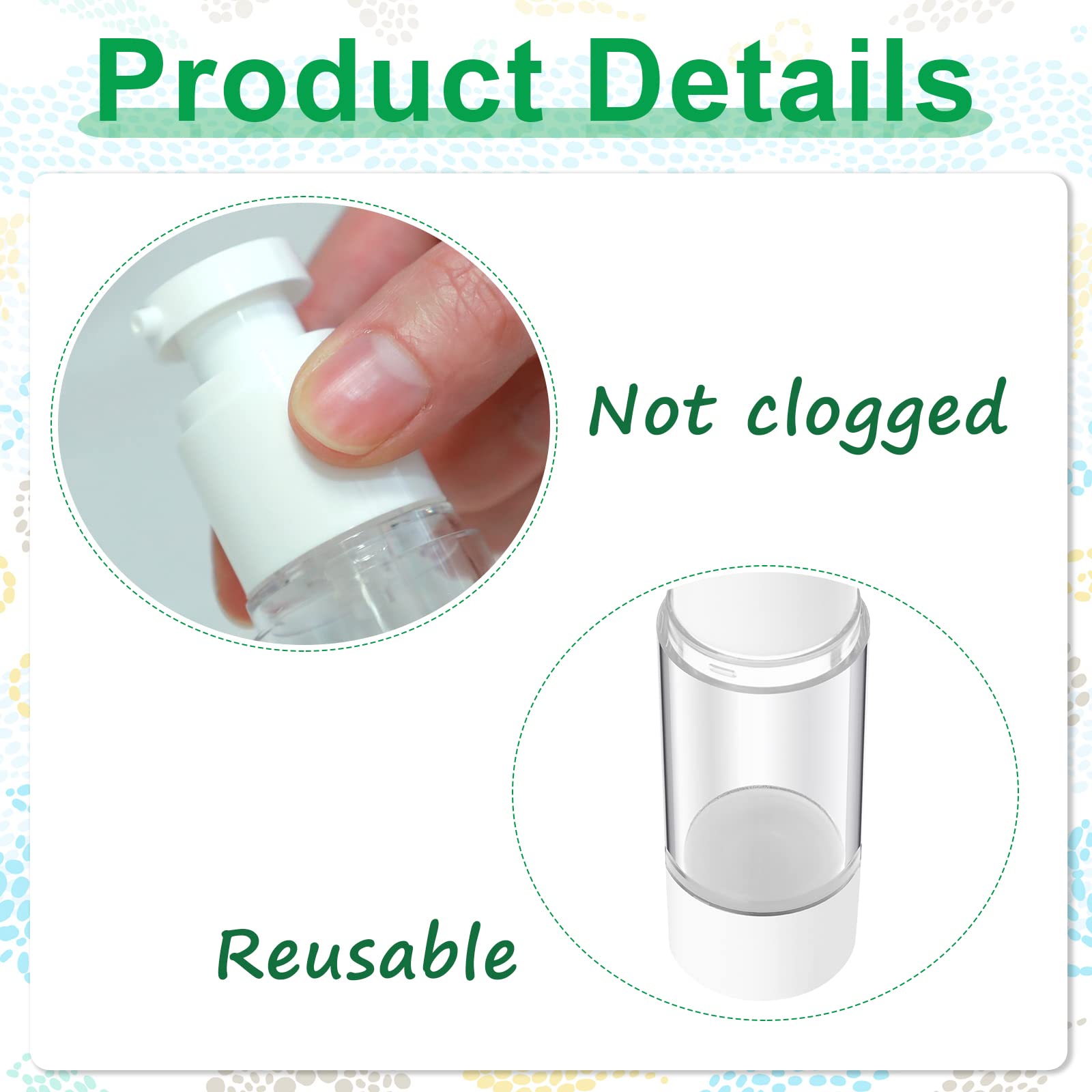 Sabary 60 Pcs Clear Airless Pump Bottles Refillable Cosmetic Travel Size Dispenser Vacuum Plastic Travel Bottles Empty Spray Pum