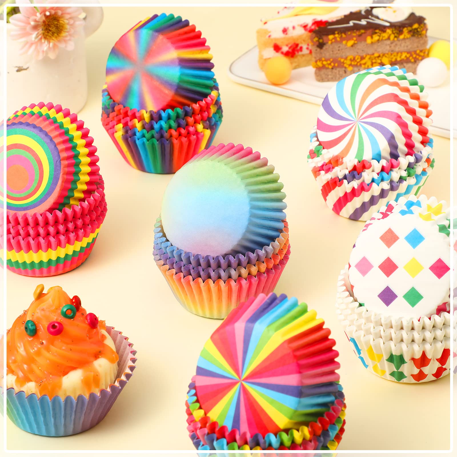 600 Pieces Rainbow Cupcake Liners Rainbow Cupcake Wrappers Baking Cups Cupcake Liners, Colorful Cake Paper Cup Rainbow Baking Cu