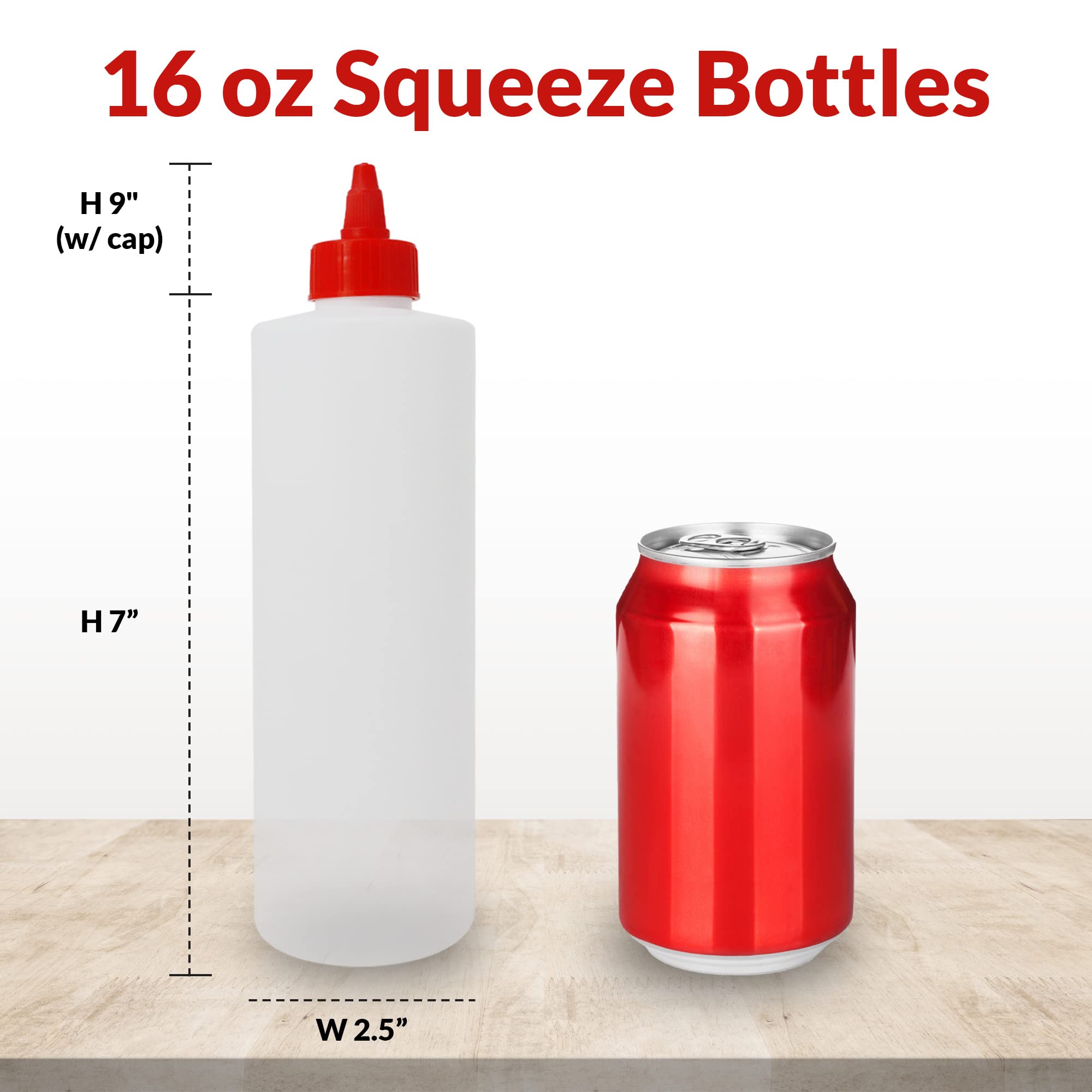 Reli. Plastic Squeeze Bottles, 16 Oz. | 8 Pack | Condiment Squeeze Bottles For Sauces | Clear W/Red Twist Cap | 16 Ounce Hot Sau