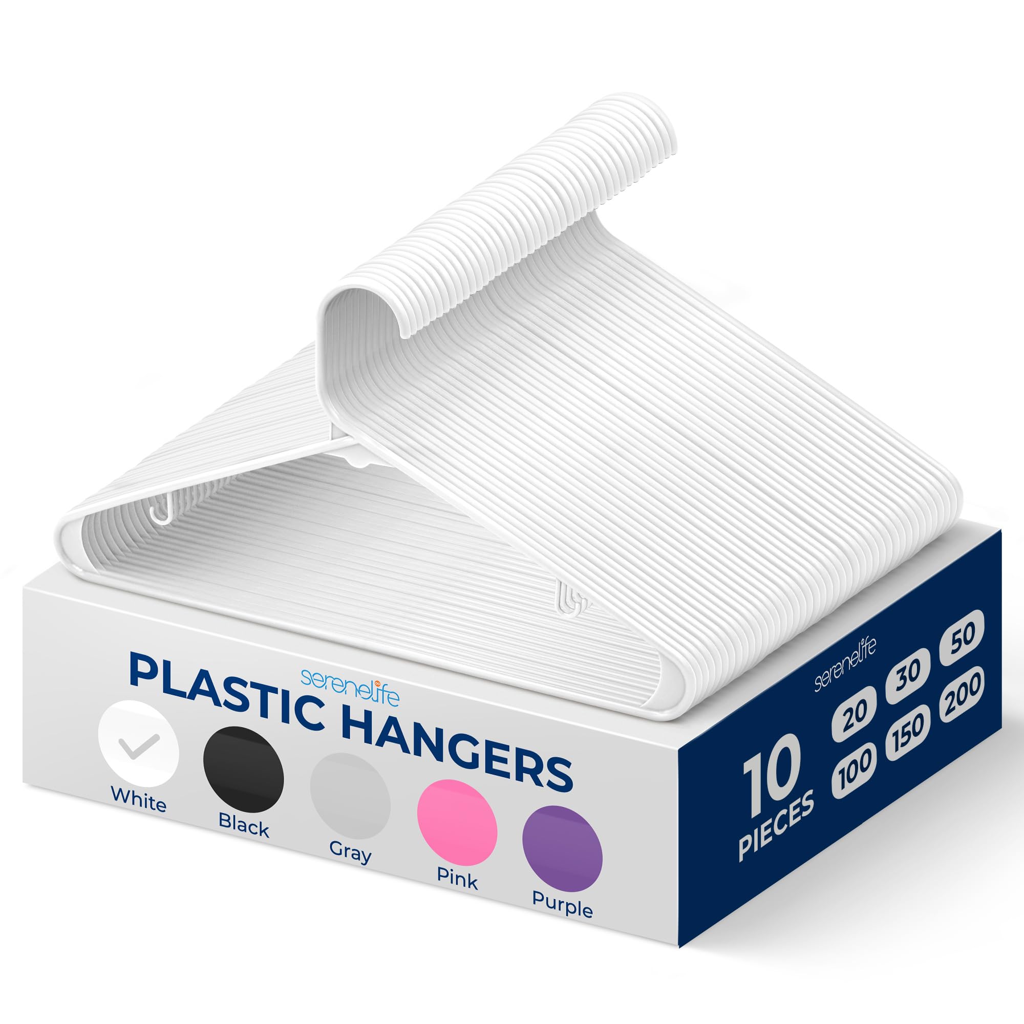 Serenelife Plastic Hangers 10 Pcs, Non-Slip Heavy Duty Clothes Hanger, Smooth Finish To Protect Fabric, Lightweight, Ultra-Thin