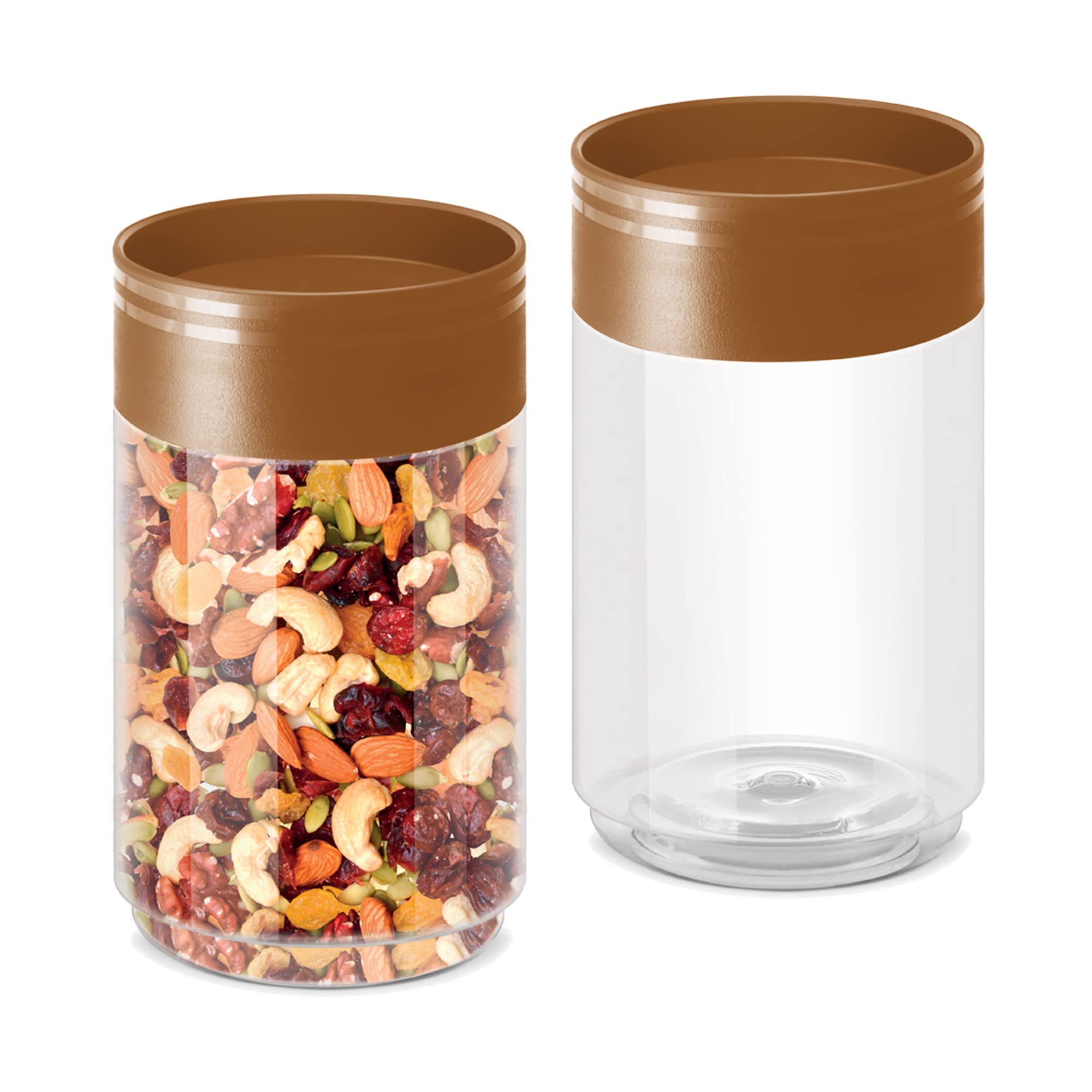 Milton Stack It 750 Plastic Storage Jar, Set Of 2, 630 Ml Each, Brown | Air Tight | Storage Jar | Kitchen Organiser | Bpa Free |