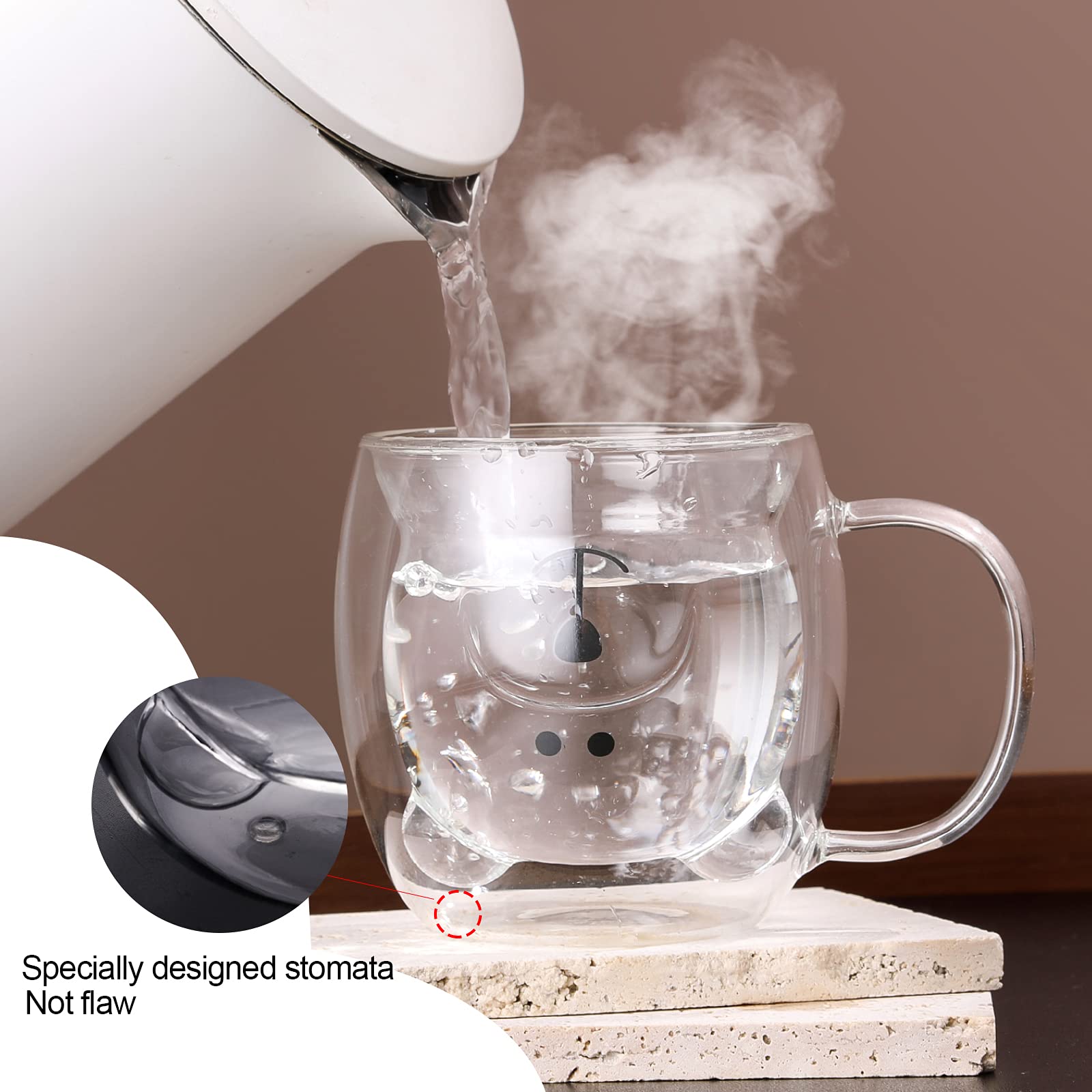 Shendong Cute Bear Mugs Cute Cups Bear Tea Coffee Cup With Handle 8.5Oz Milk Cup Double Wall Insulated Glass Espresso Cups Glass