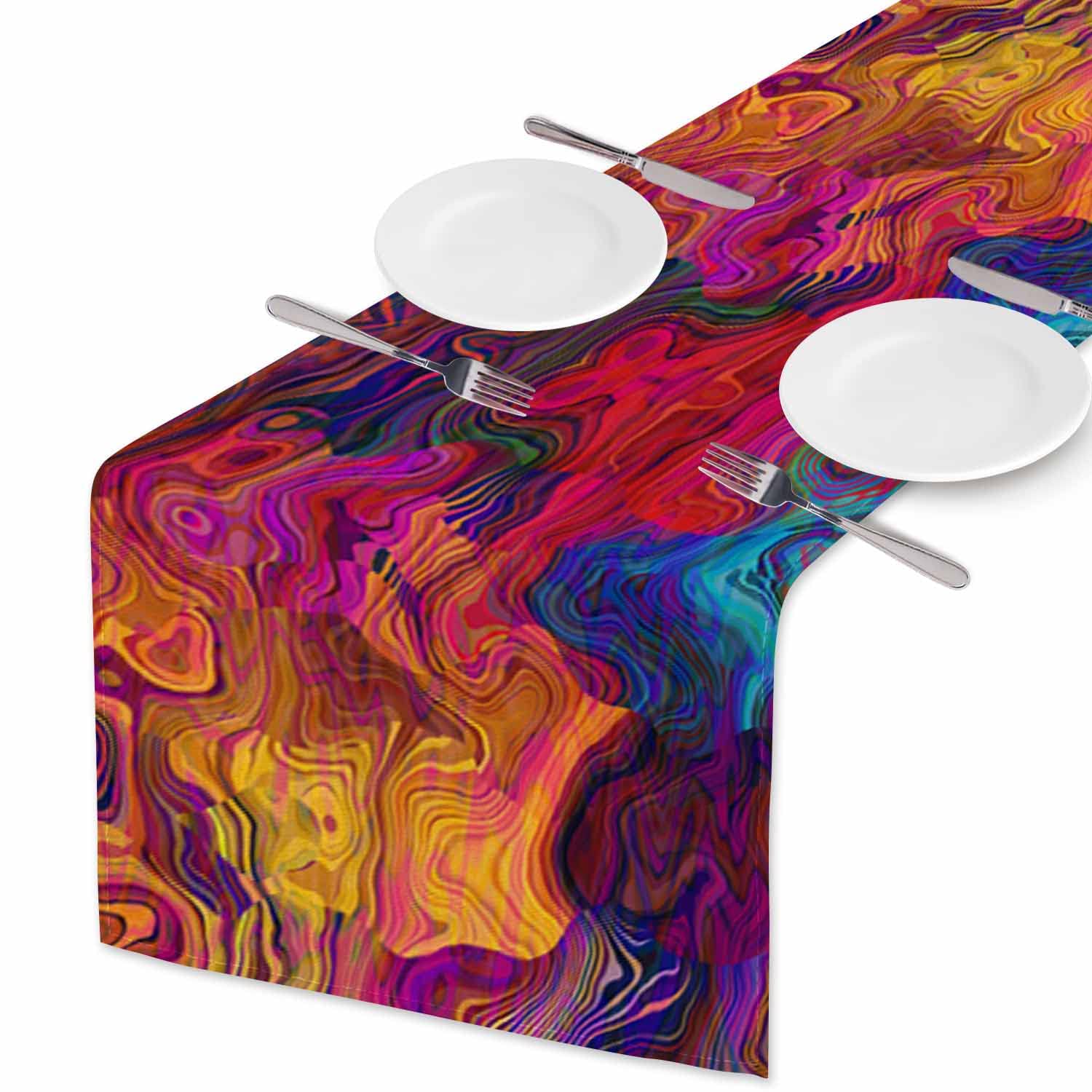 Hosnye Table Runner Abstract Colorful Chaotic Waves Pattern,Cotton Linen Table Runner Decoration For Kitchen Family Dinner Table