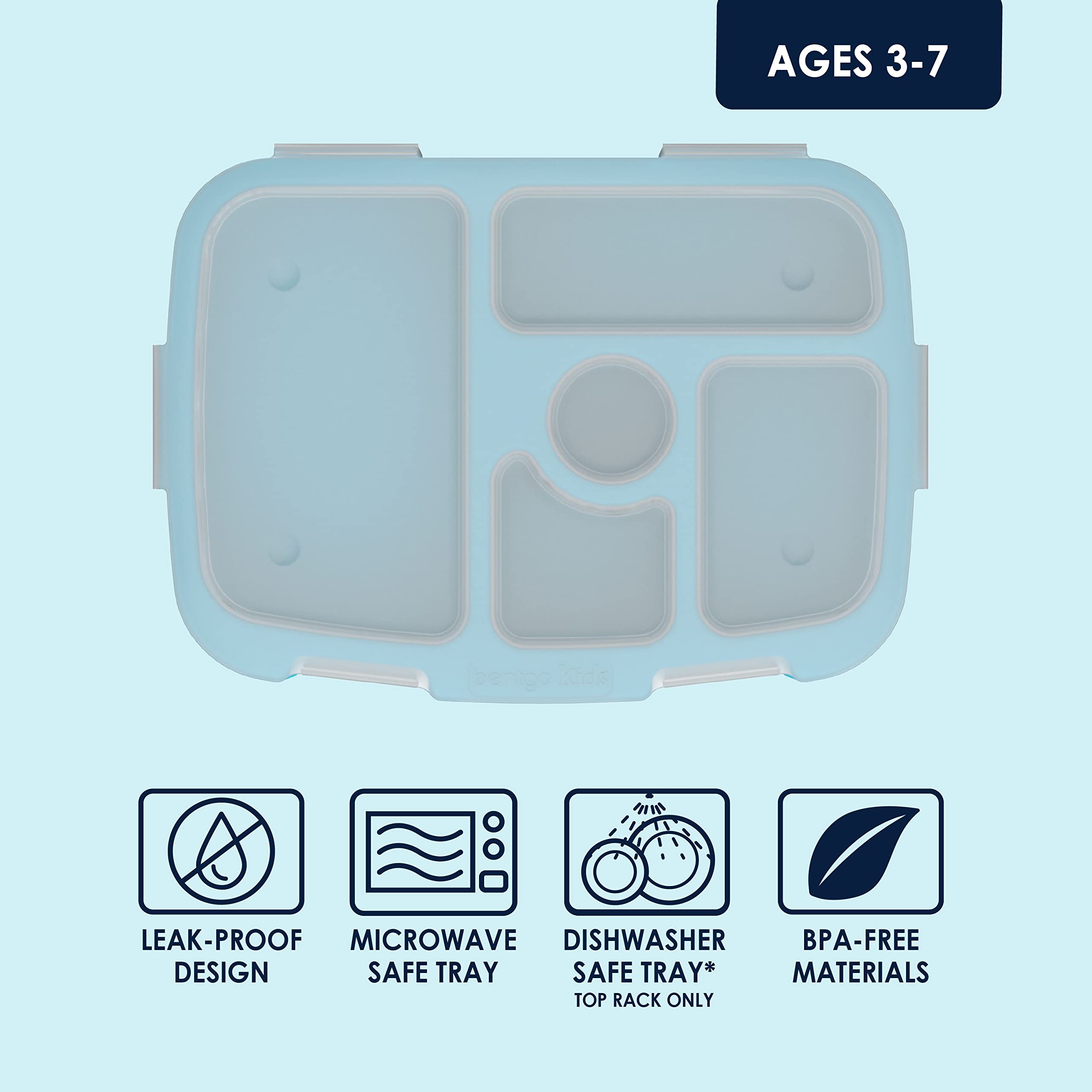 Bentgo Kids Tray With Transparent Cover - Reusable, Bpa-Free, 5-Compartment Meal Prep Container With Built-In Portion Control Fo