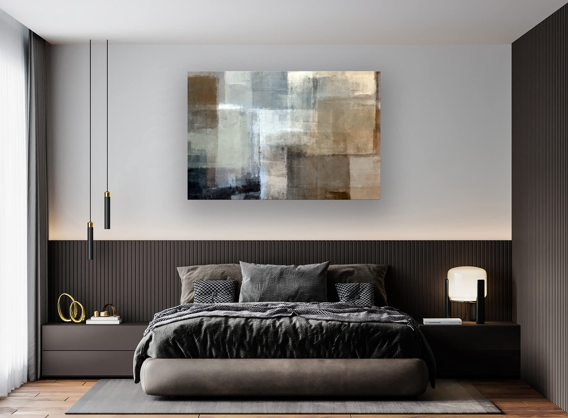 A61269 Canvas Prints Abstract Wall Art Print Paintings Grey and Brown Stretched Canvas Wooden Framed for living Room Bedroom and Office Home Decor Artwork XLarge 24x36inch