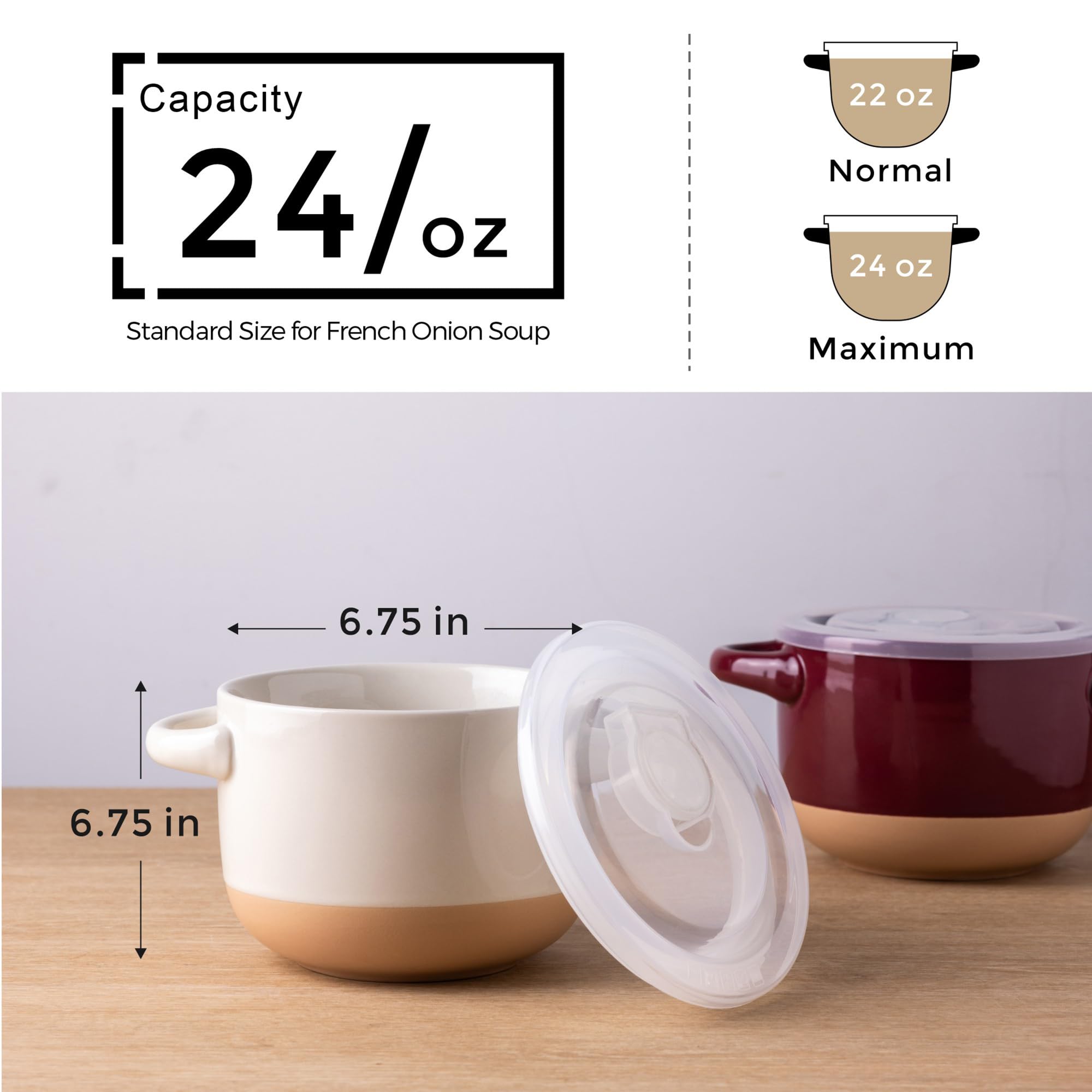 Amorarc 24 Ounces Soup Bowls With Large Handles And Lids, Stoneware Bowls Set Of 4 For Soup, Cereal, Stew, Noodle, Colourful Cer