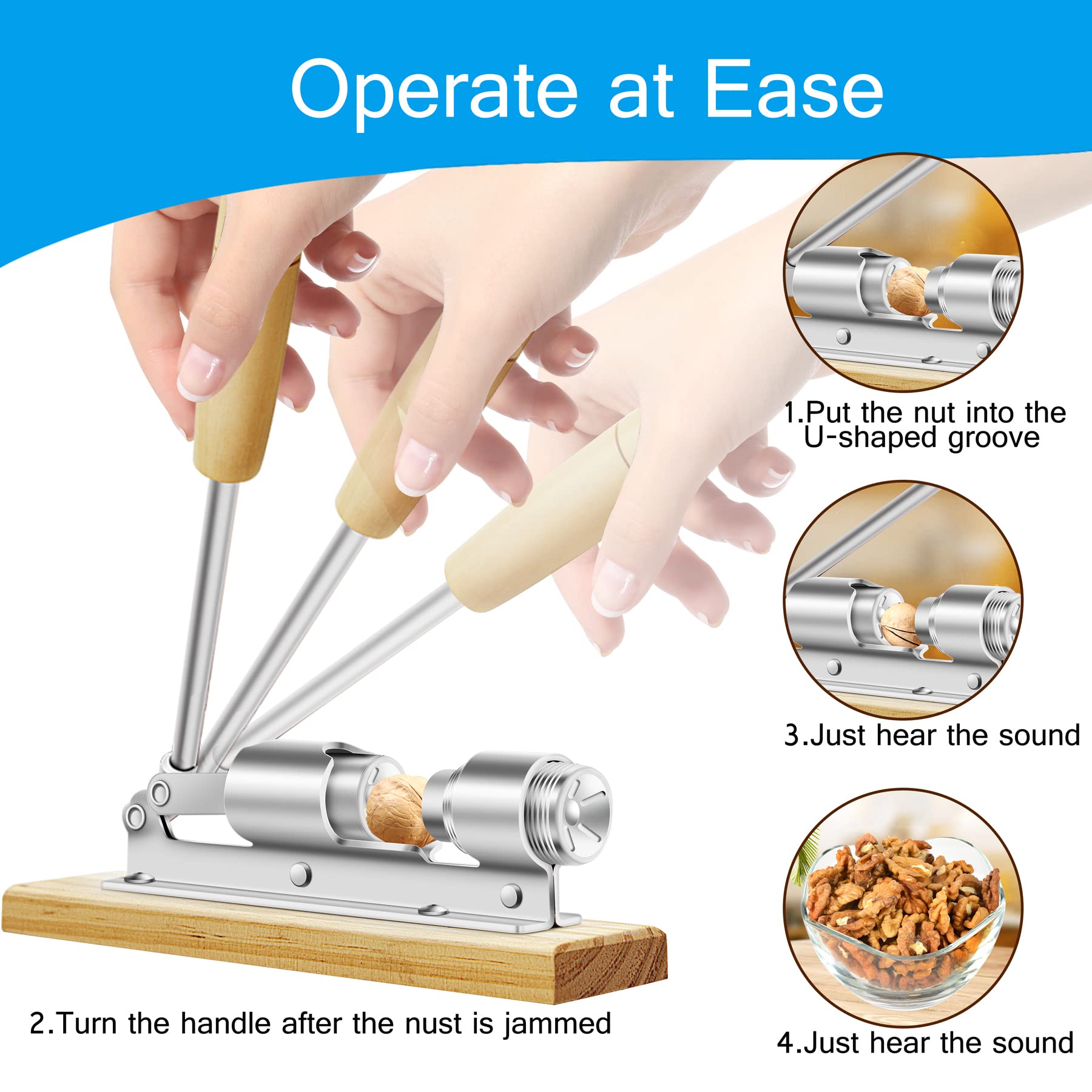 HOFHTD Heavy Duty Nut Cracker - Adjustable Pecan Sheller for Walnuts, Pecans, Hazelnuts, Almonds - Silver Finish