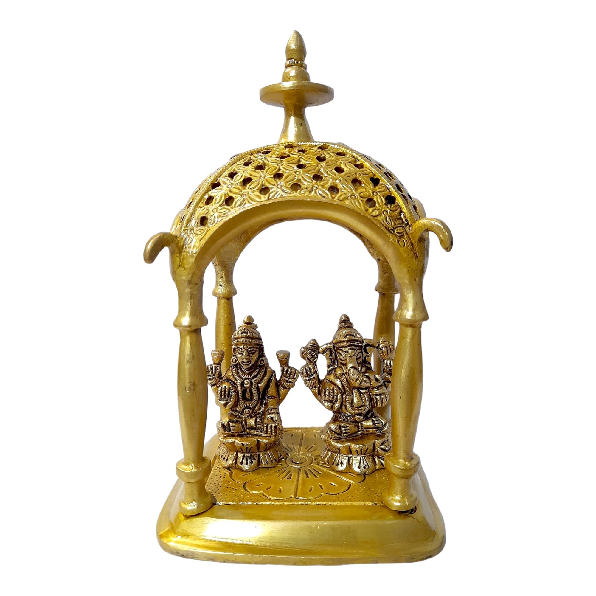 Aargkraft Brass Laxmi Ganesh Ji Idol With Temple Showpiece Ideal For Home Office Pooja Decor | Lakshmi Ganesha Idol With Mandir 