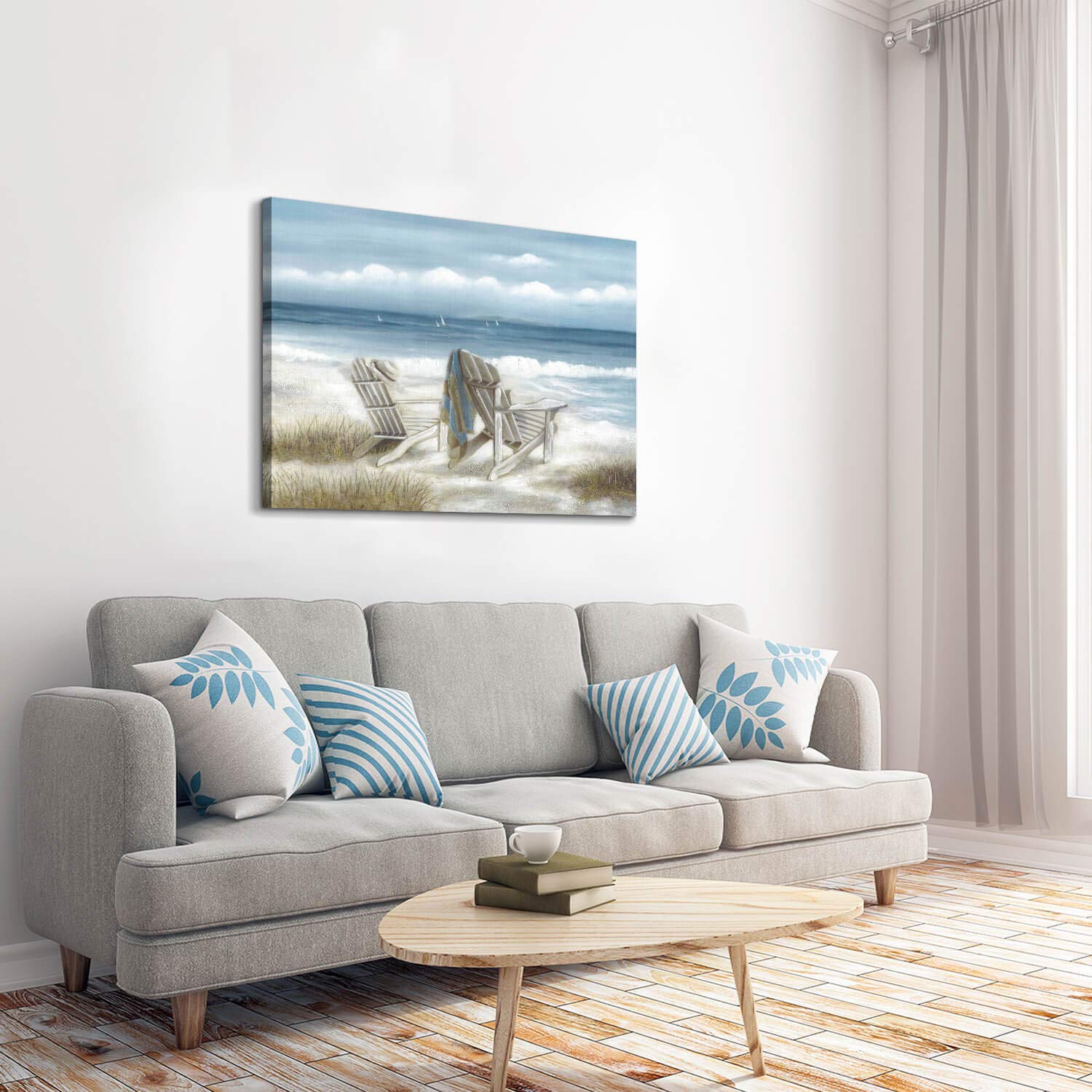 Abstract Beach Picture Wall Art: Seaside Chair Artwork Seascape Canvas Painting For Living Room (45''W X 30''H, Multiple-Sizes/M