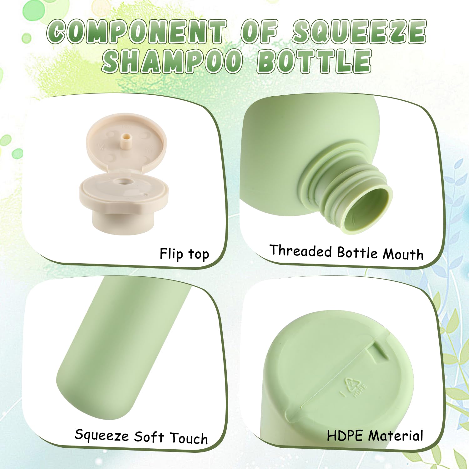 USRommaner 8.8 oz/260ml Plastic Travel Shampoo Bottle,9 Pack Green Empty Refillable Squeeze Bottles with Flip Cap,Lotion Contain