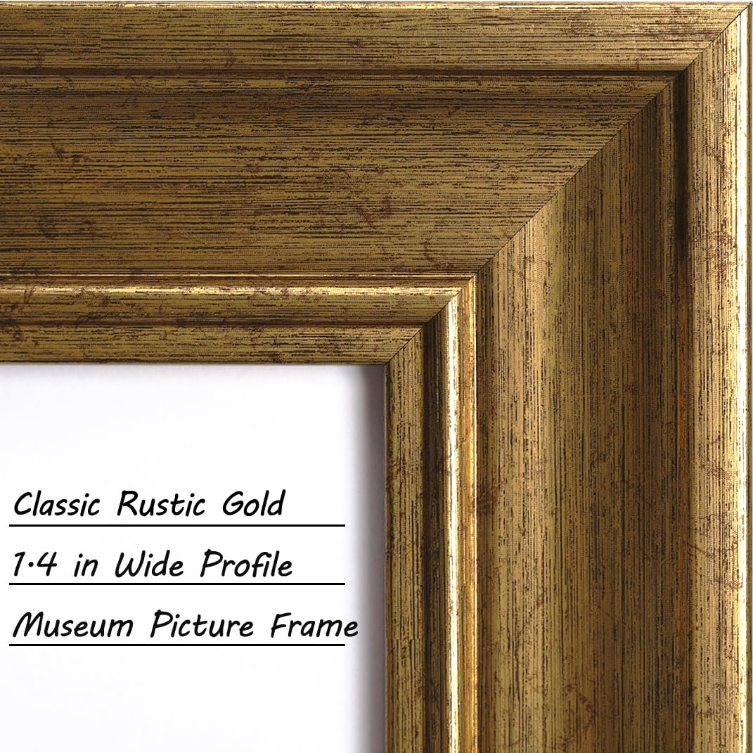Yaetm 8x10 Picture Frame Matted to 5x7 Set of 4, 1.4    Wide Molding & Rustic Gold Photo Frames 8 x 10 with Tempered Glass, Disp