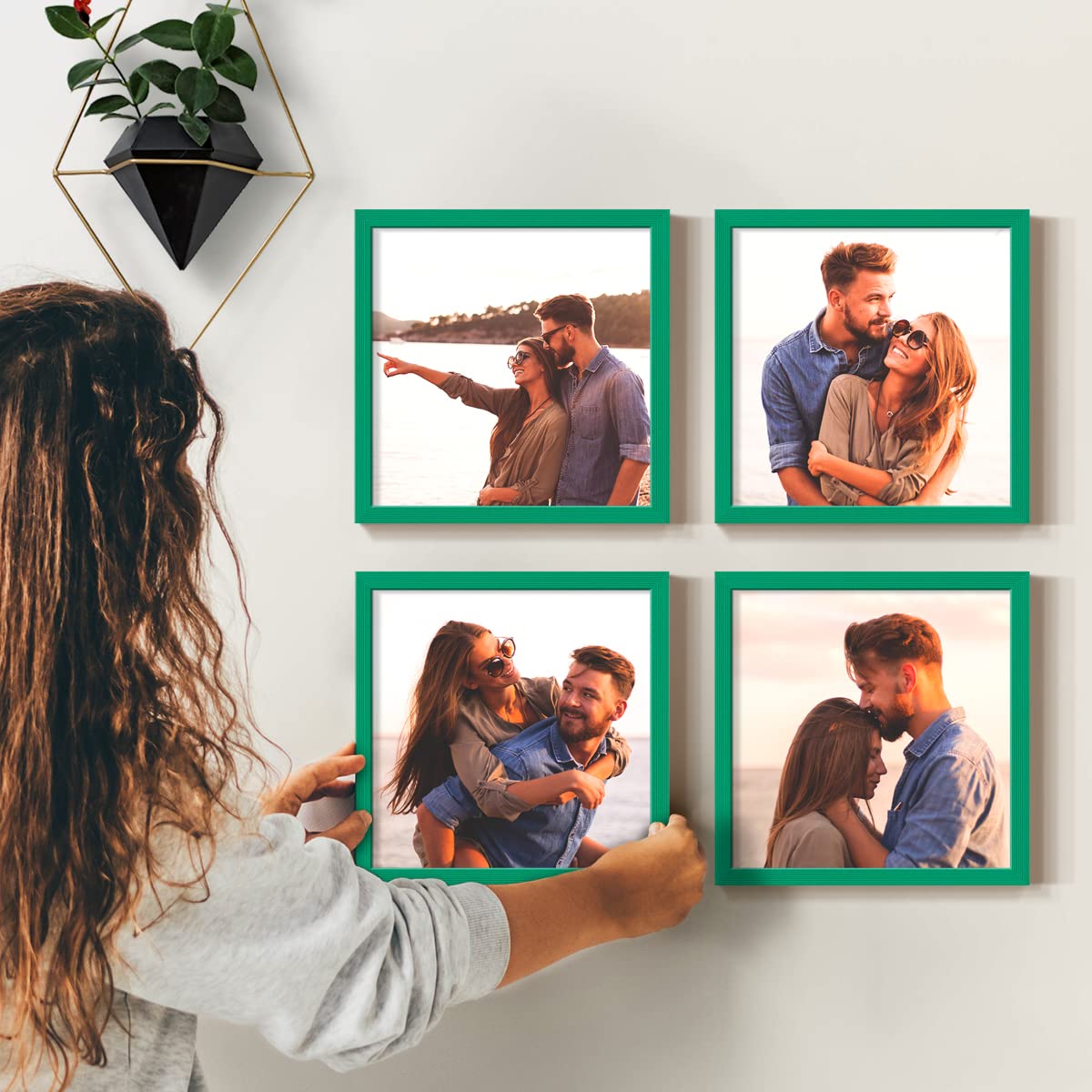 Renditions Gallery Set Of 4, 8X8 Custom Photo Prints With Real Wood Picture Frames. Create Personalized Photos Picture Collage W