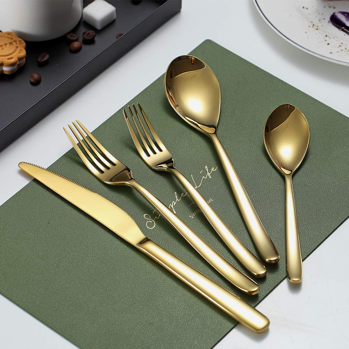 Homquen 40-Piece Gold Silverware Set, Gold Flatware Set For 8, Stainless Steel Tableware Cutlery Set, Utensil Sets For Kitchen,