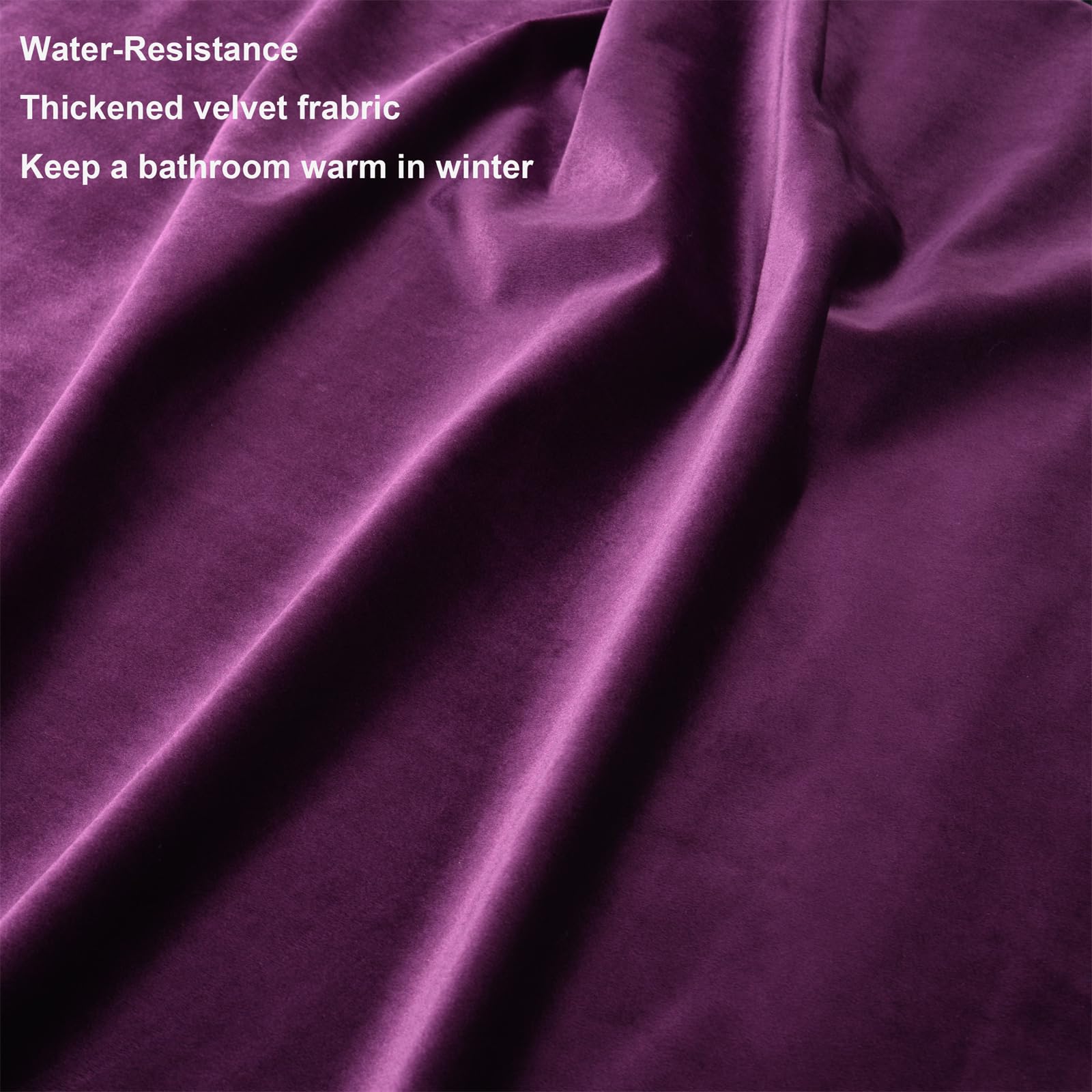 Dark Purple Velvet Shower Curtains For Bathroom,260 Gsm Heavy-Duty Fabric Luxury Shower Curtain With Hooks, Thicken, Washable, W