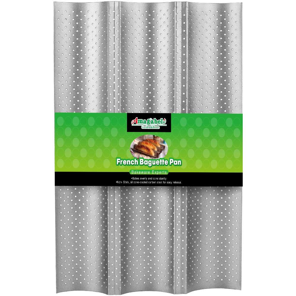 Amagabeli Garden & Home French Baguette Pans For Baking 15   X9.6    Nonstick Carbon Steel 3 Loaf Perforated Bread Tray Bake Mol