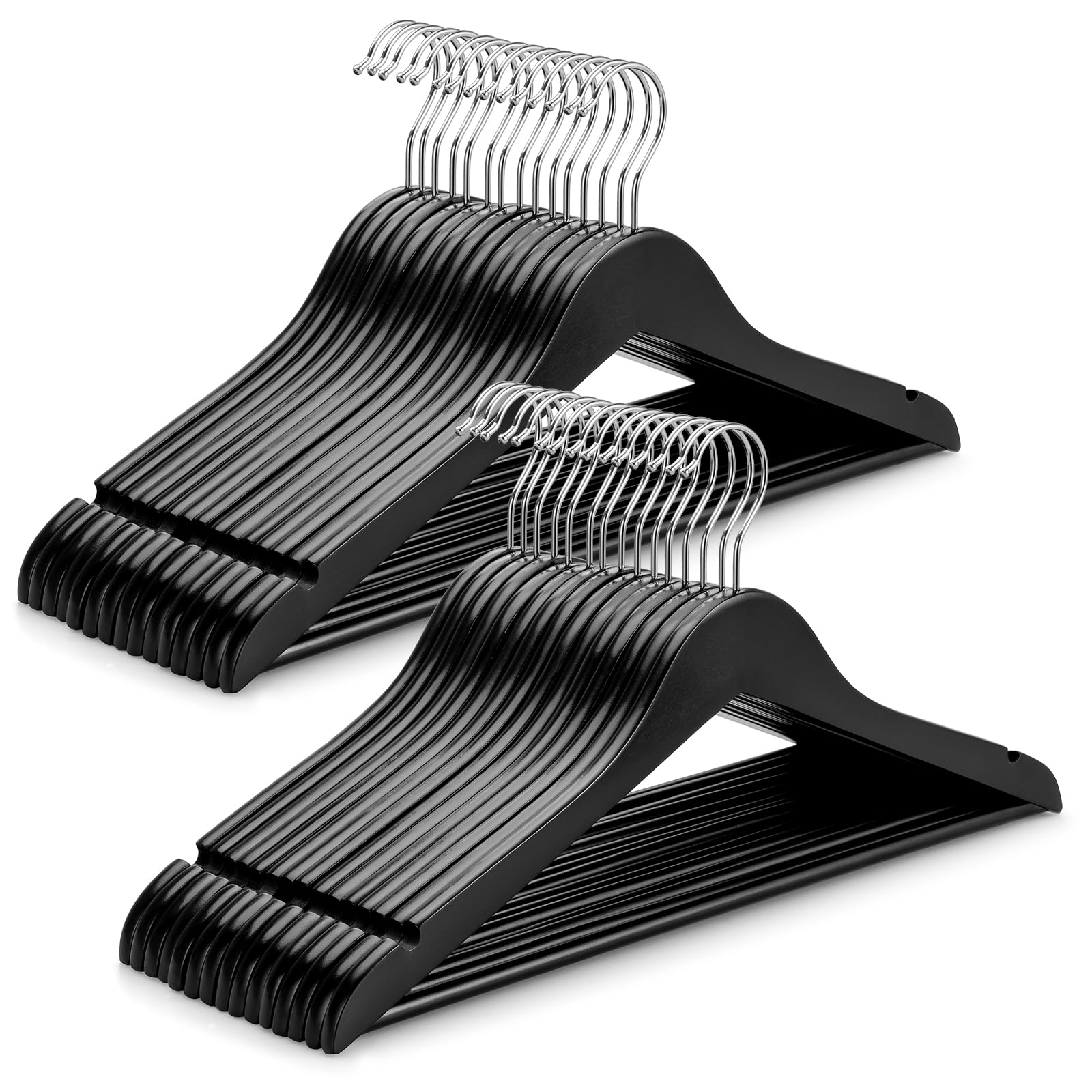 Topia Hanger Wooden Coat Hangers 30 Pack, Black Wood Suit Hangers, 360 Swivel Hook And Non-Slip Shoulder Notches For Camisole, J
