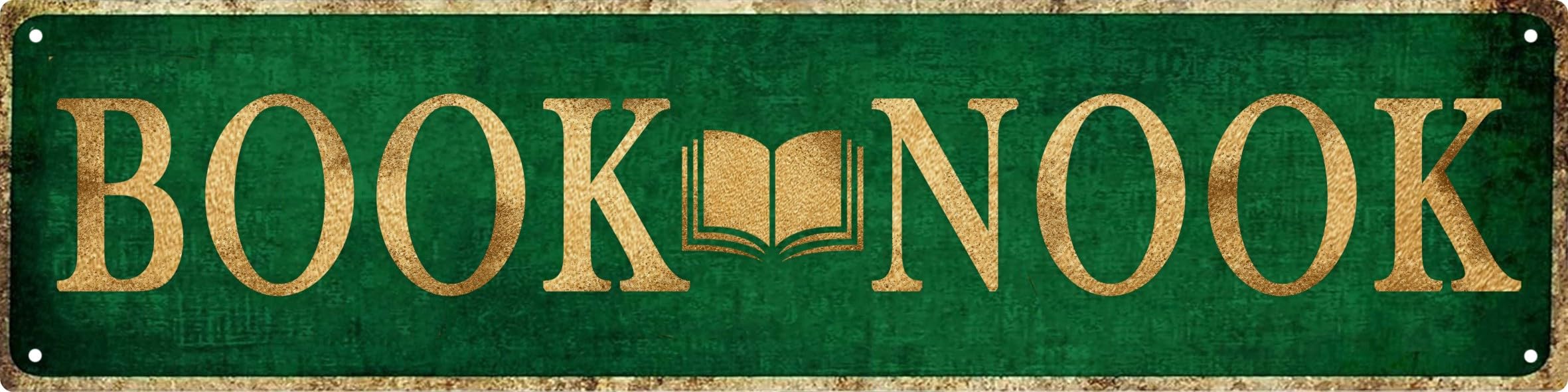 Aimlayton Book Nook Metal Sign 4x16in Boho Reading Plaque for Library Classroom Study Room Wall Decor