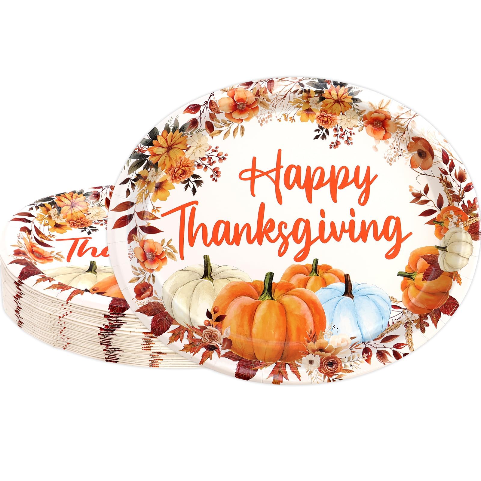 WorldBazaar Thanksgiving Oval Paper Plates 24 Count 10 X 12 Large Pumpkin Plates Disposable Dinner Platter Fall Holiday Party Su