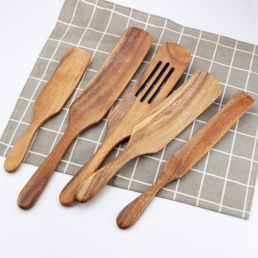 Wooden Cooking Utensils, Wooden Spatulas Set As Seen On Tv, Aoosy 5 Pcs Natural Acacia Wood Spurtle Kitchen Tools Utensil Set He