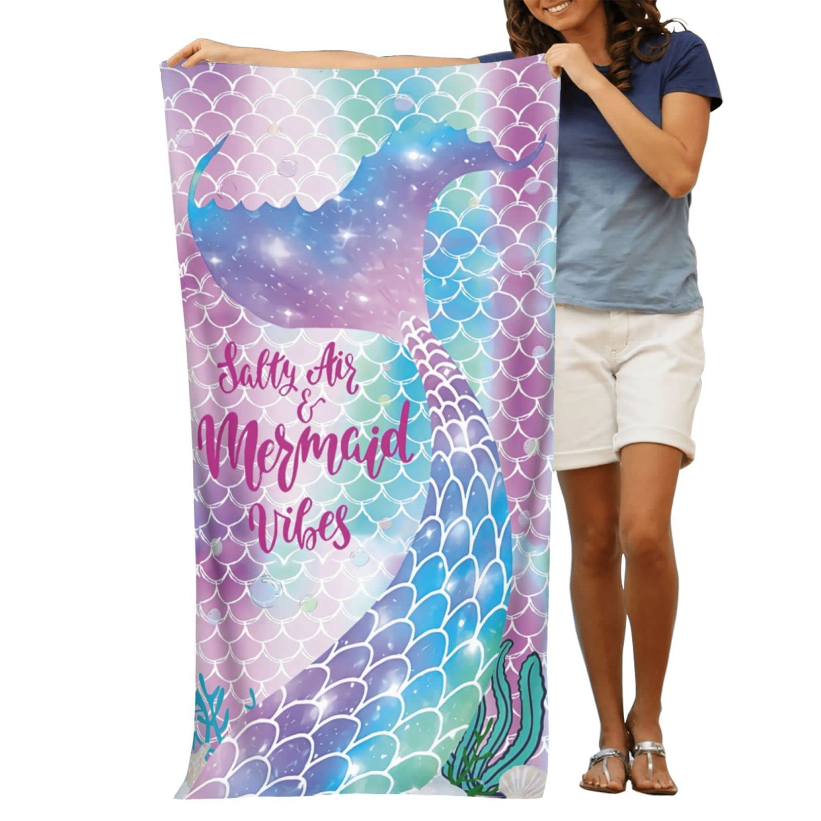 Mermaid Beach Towels For Girls, Personalized Beach Towels For Kids Beach Towels For Toddler/Baby, Microfiber Beach Towels Bulk,