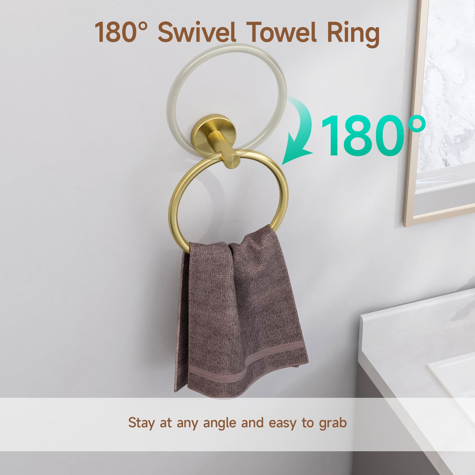 Ushower Brushed Gold Bathroom Accessories Set, 18-Inch Towel Bar Set Wall Mounted, Durable Sus304 Stainless Steel Bathroom Hardw
