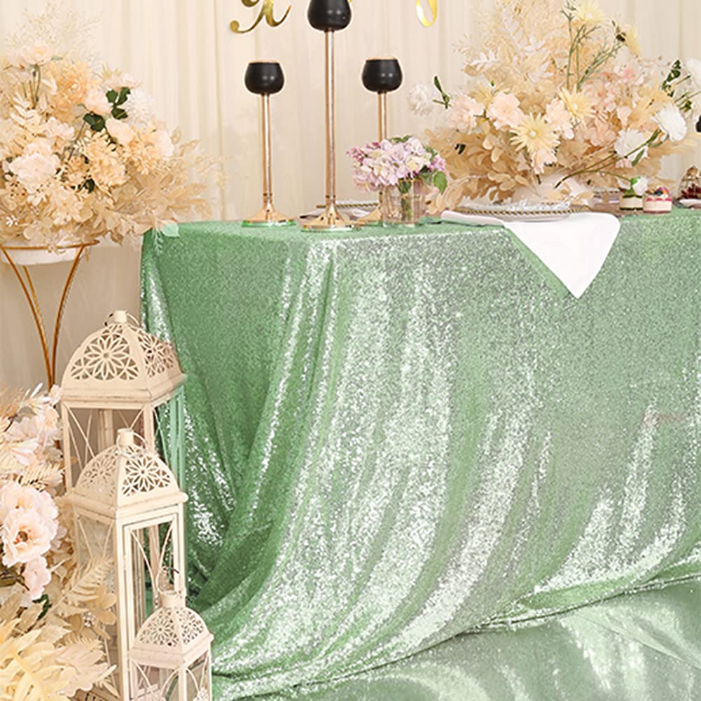 Eternal Beauty Mint Green Sequin Tablecloth, 60X102-Inch Rectangle Glitter Table Cloth For Birthday Party Wedding Decoration