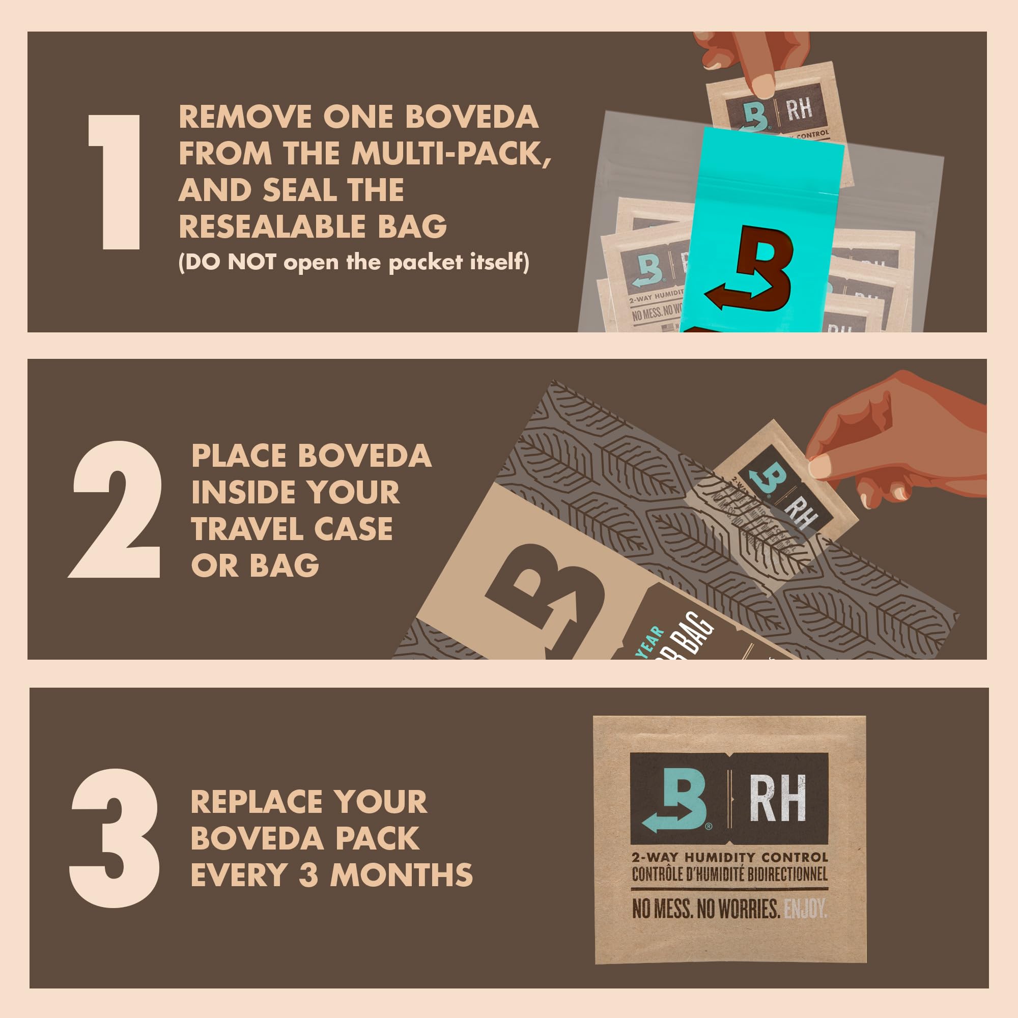 Boveda 65% Two-Way Humidity Control Packs for Storing Up to 5 Items - Size 8 - 10 Pack - For Small Travel Boxes - Moisture Absor