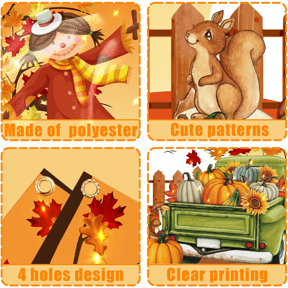 Happy Fall Yall Backdrop Decorations, Large Polyester Scarecrow Maple Leaves Fall Backdrops Banner for Photography Thanksgiving