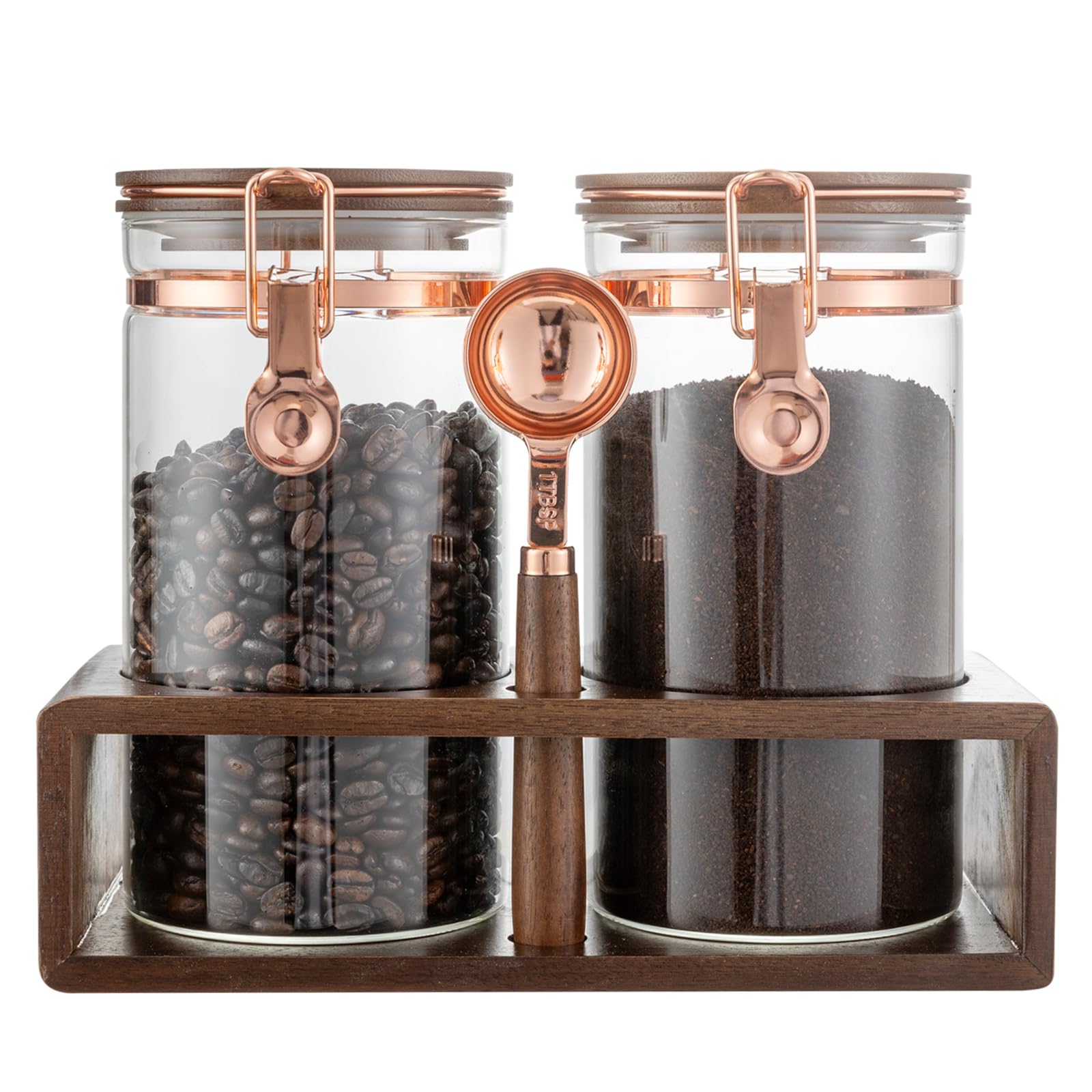 Flmeyaza Borosilicate Glass Coffee Bean Storage Jar With Sealing Lid, Coffee Sealing Jar With Shelf, Coffee Storage Airtight Jar