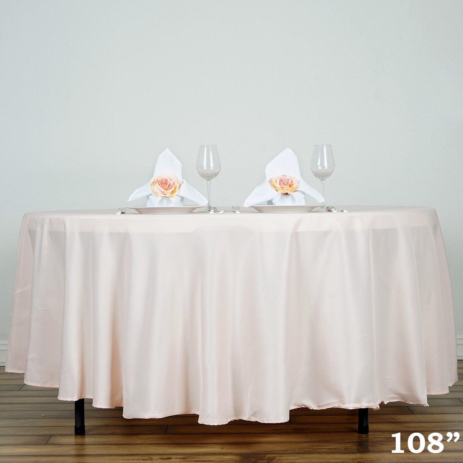 Balsacircle 108 Inch Blush Round Polyester Tablecloth Fabric Table Cover Linens For Wedding Party Banquet Reception Events Kitch