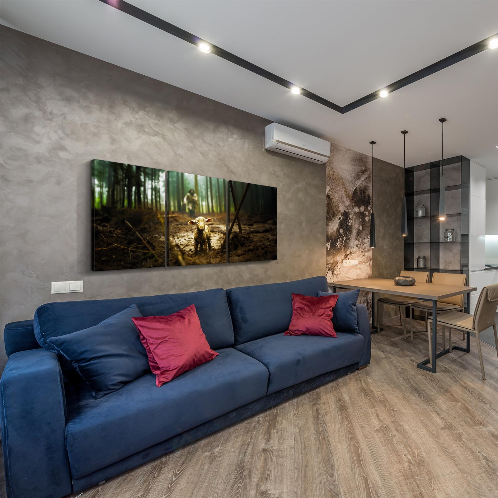 Jesus And Lamb Canvas Wall Art 60''X30'' Jesus Running After Lost Lamb Picture Wall Art Canvas Print Christian Home Decor - 60''