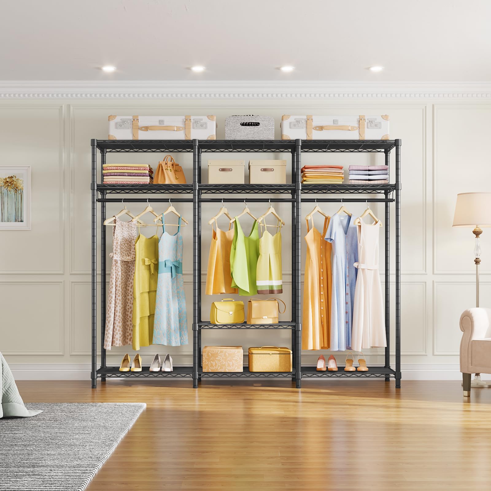 Vipek V30 Garment Rack, Heavy Duty Clothes Rack With 7 Adjustable Shelves & 2 Hang Rods, Portable Closet System, Metal Closet Ra