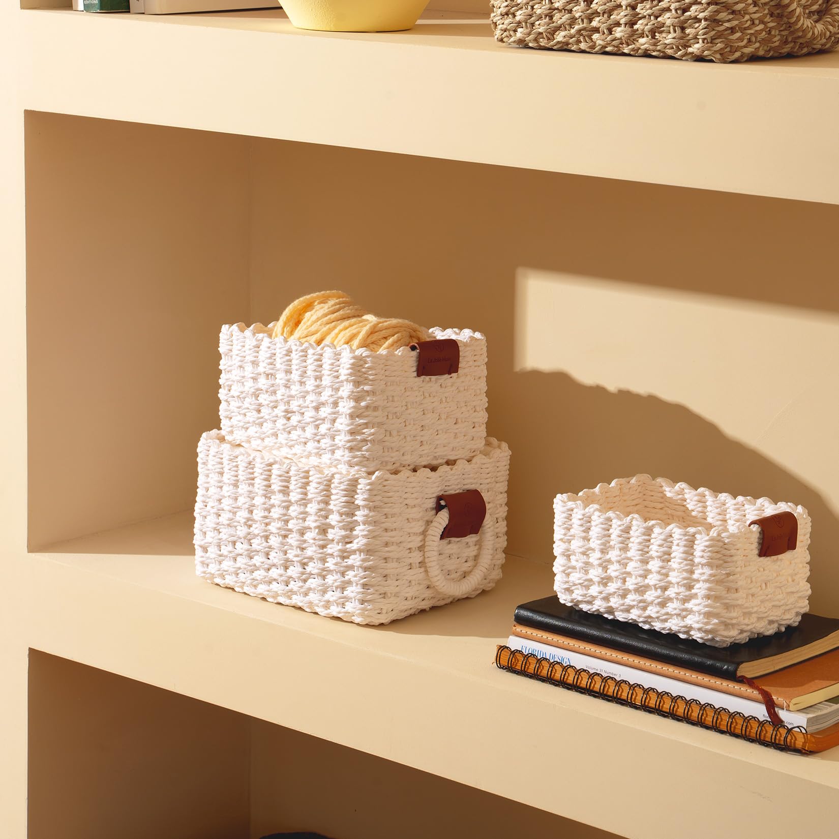La Jolie Muse Woven Storage Baskets For Organizing, Recycled Paper Rope Basket Bin Divider For Makeup Towel Shelf Cupboards Draw