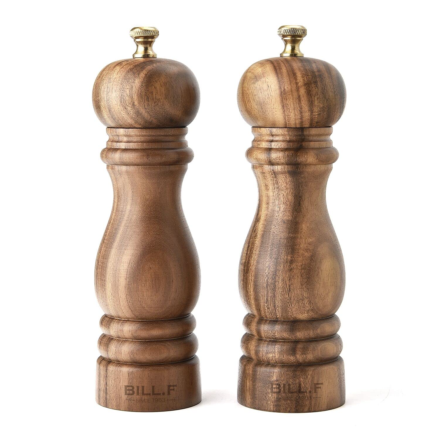 Pepper Grinder,Wood Salt And Pepper Grinder Mills Sets, Acacia Wood Manual Salt Grinder Refillable Pepper Mill Sets With Adjusta